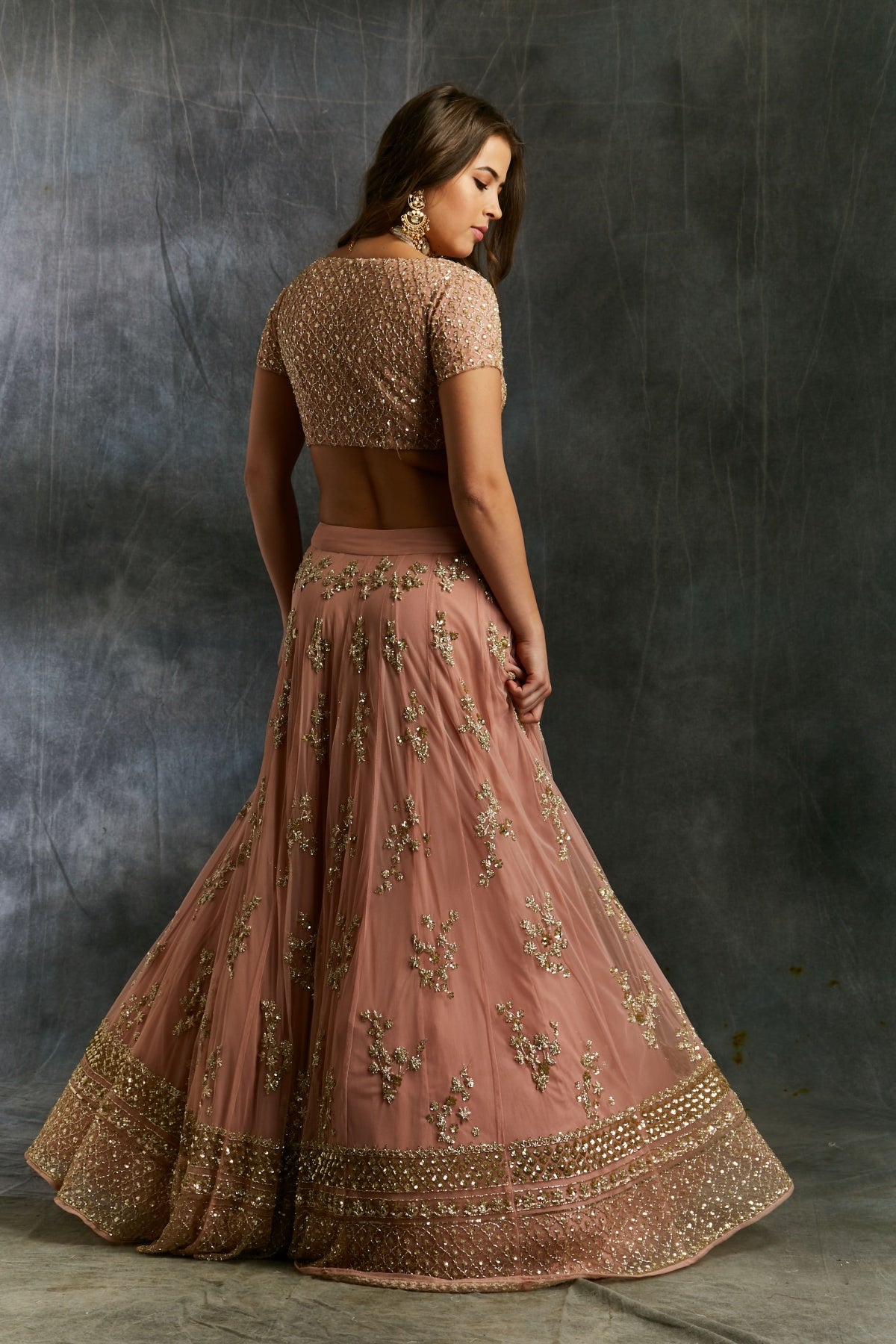 Dusty Pink With Gold Work Lehenga Set- Ready To Ship