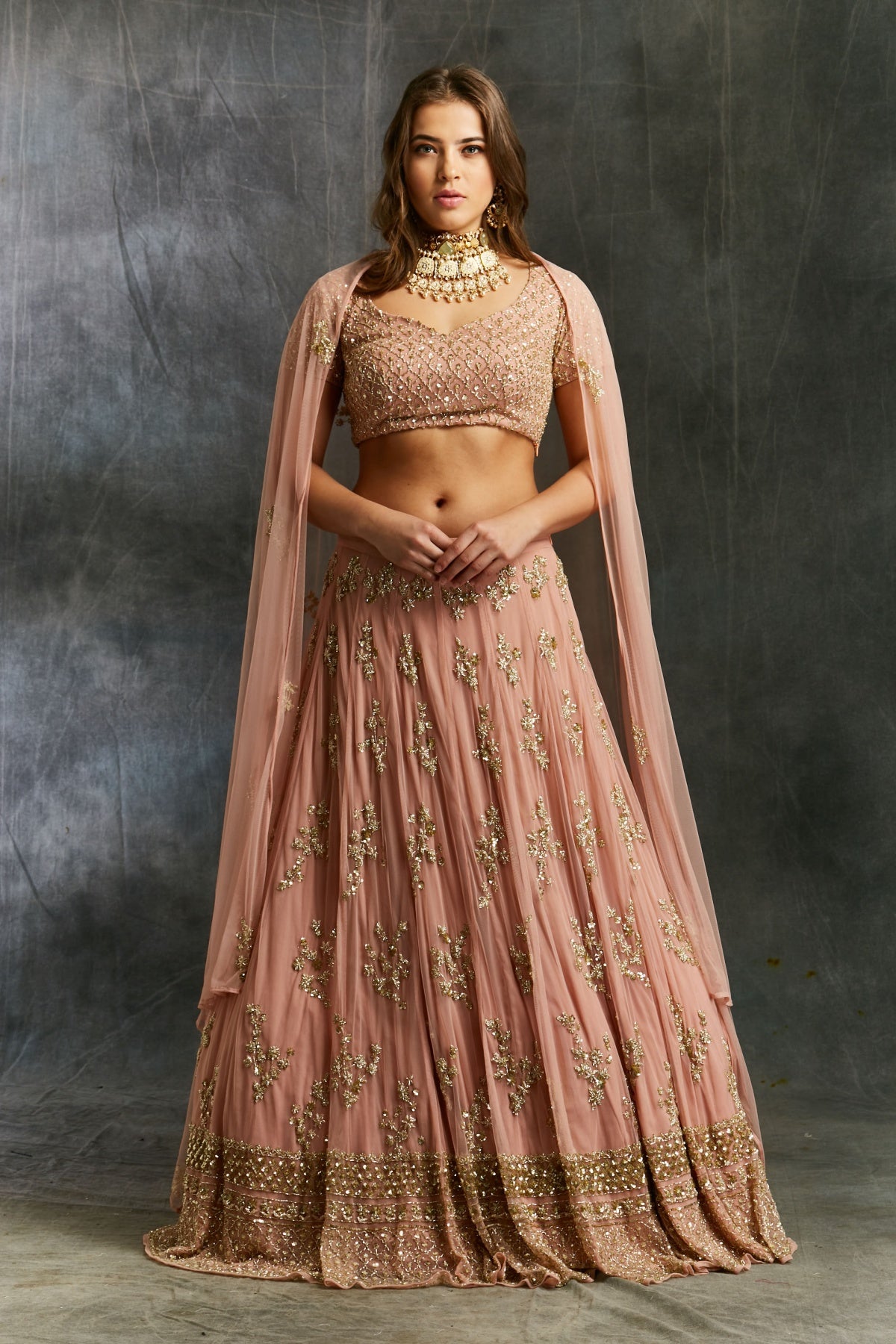 Dusty Pink With Gold Work Lehenga Set- Ready To Ship