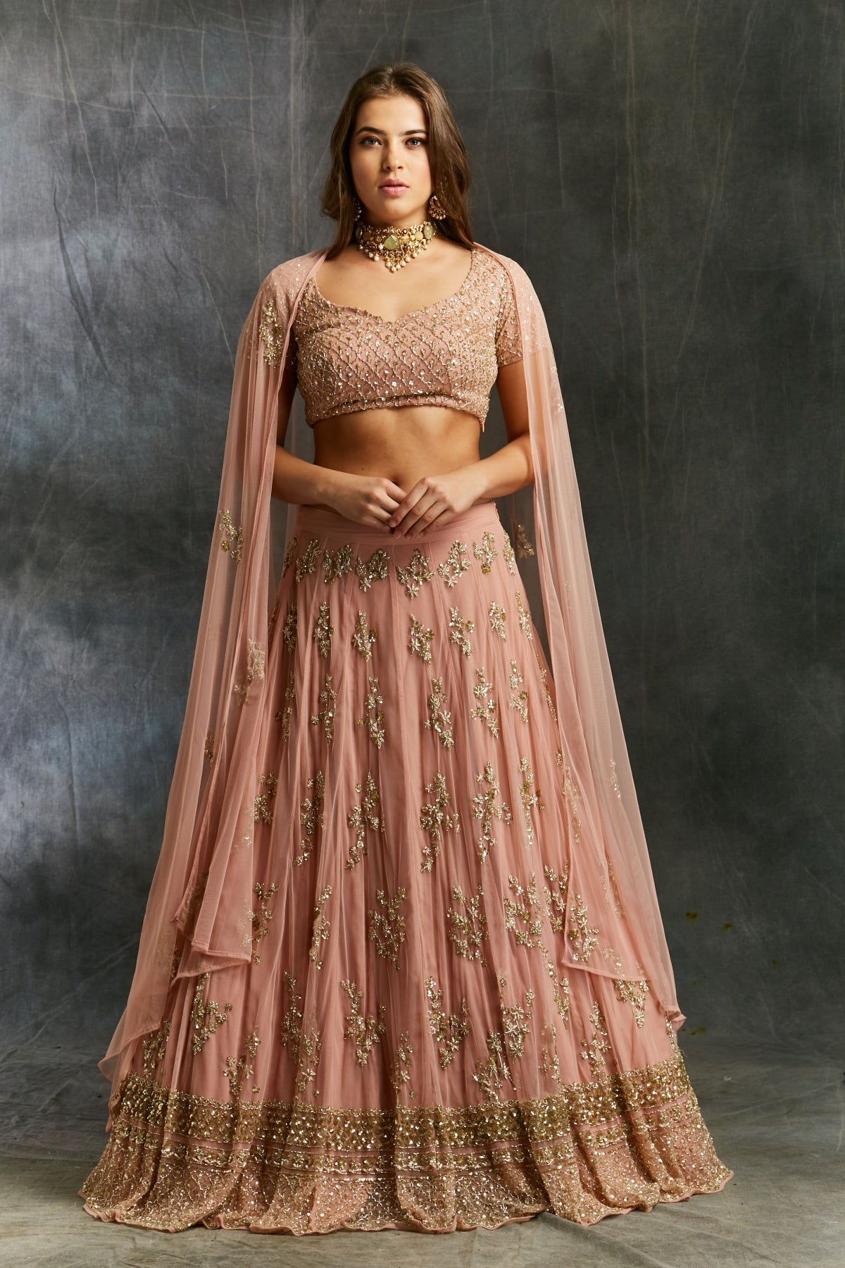 Dusty Pink With Gold Work Lehenga Set- Ready To Ship