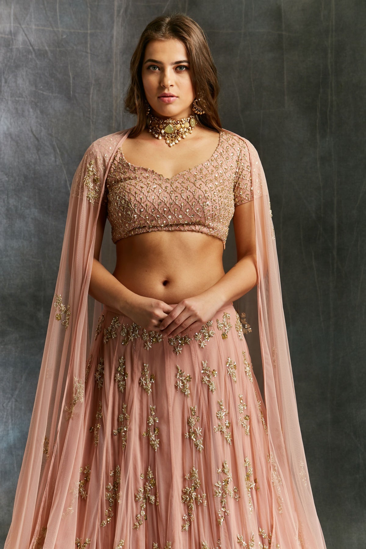 Dusty Pink With Gold Work Lehenga Set- Ready To Ship