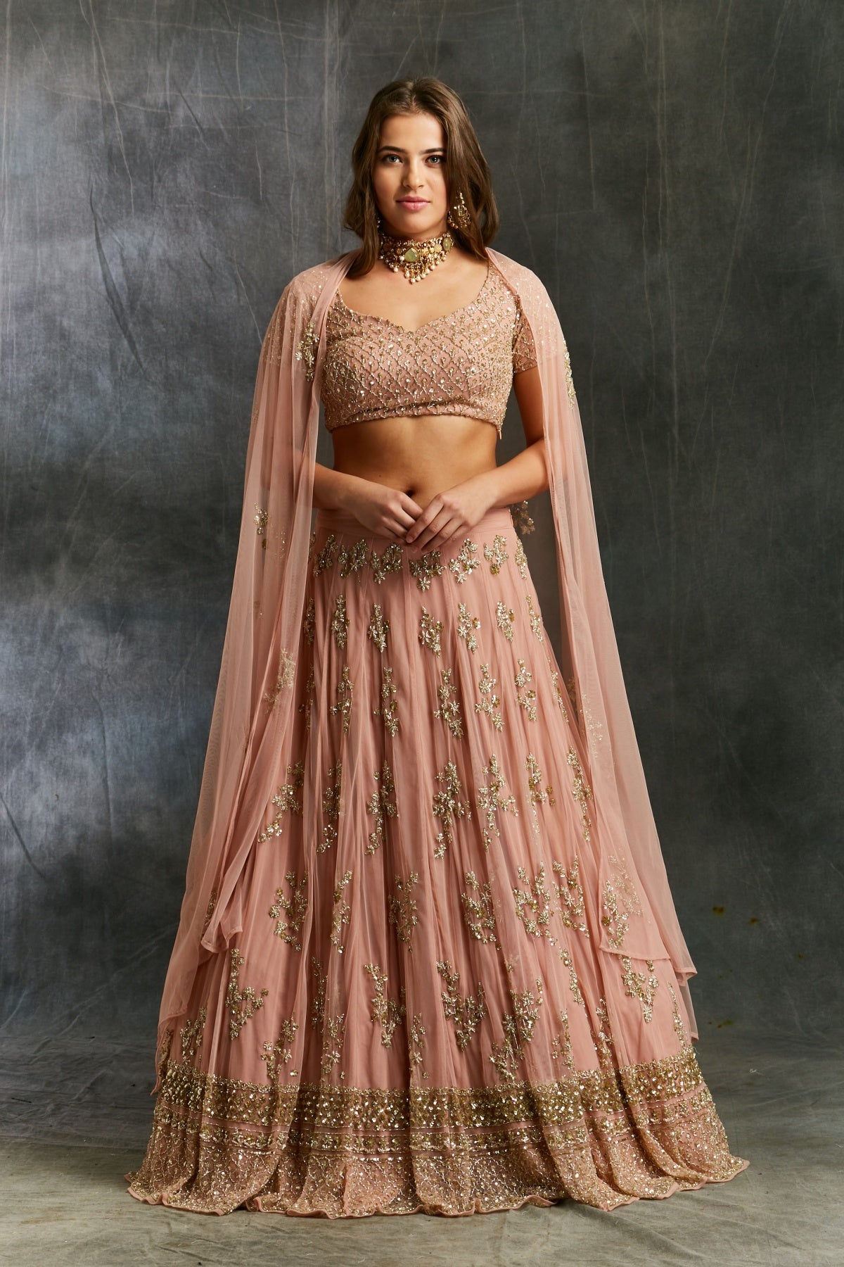 Dusty Pink With Gold Work Lehenga Set- Ready To Ship