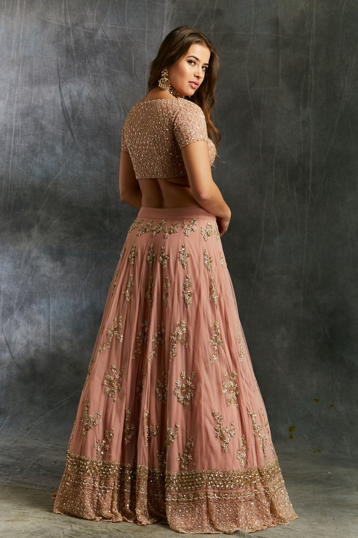 Dusty Pink With Gold Work Lehenga Set- Ready To Ship