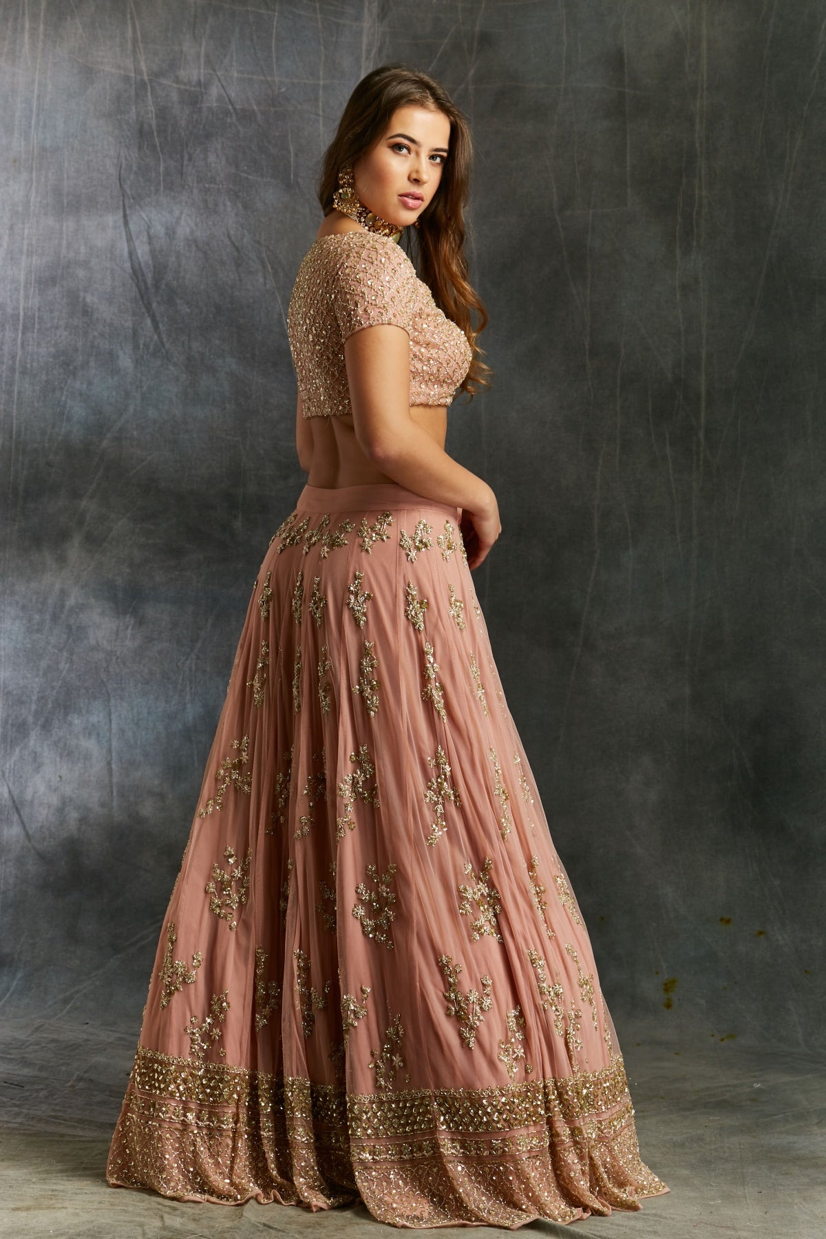 Dusty Pink With Gold Work Lehenga Set- Ready To Ship