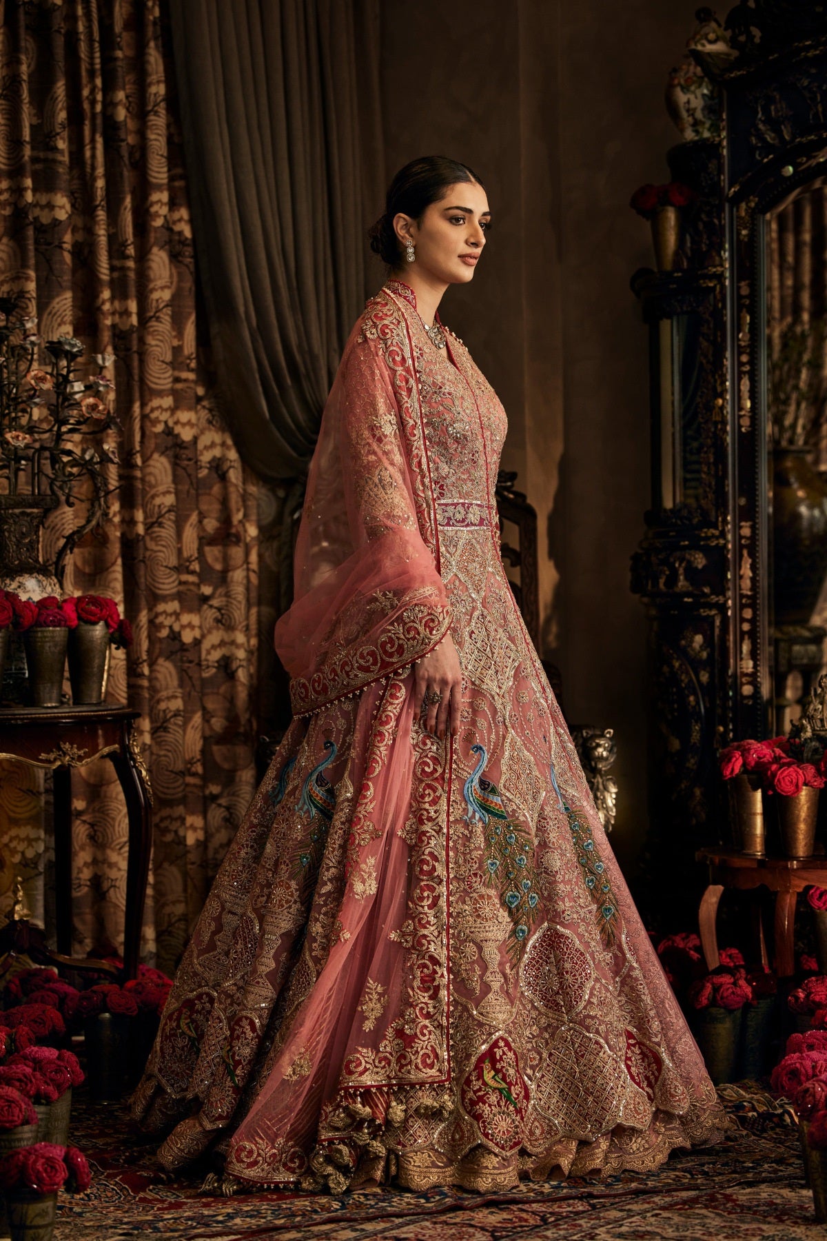Earthy Pink Tulle Kalidar Jacket Lehenga
