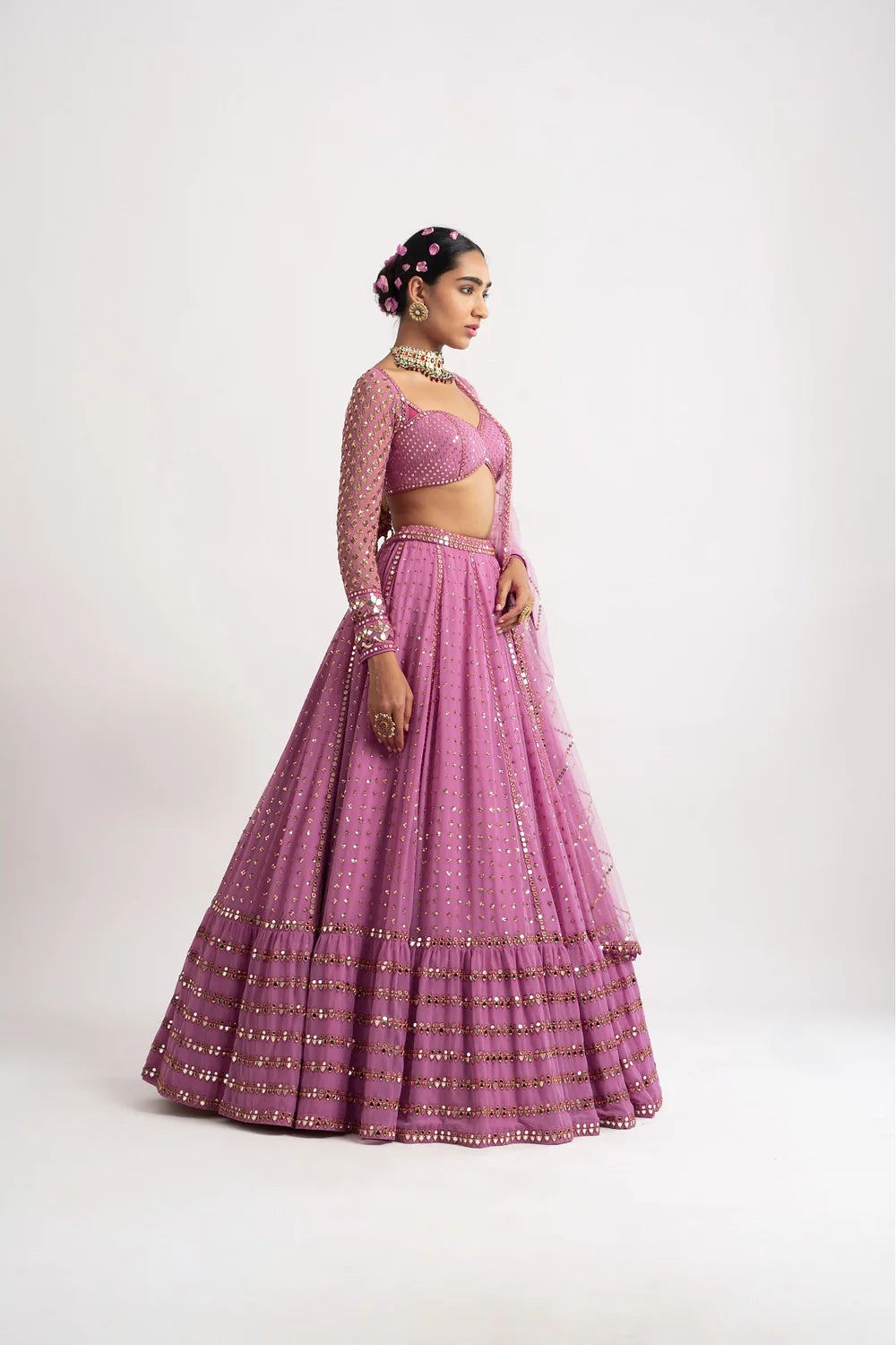 Dark Blush Single Tier Lehenga Set