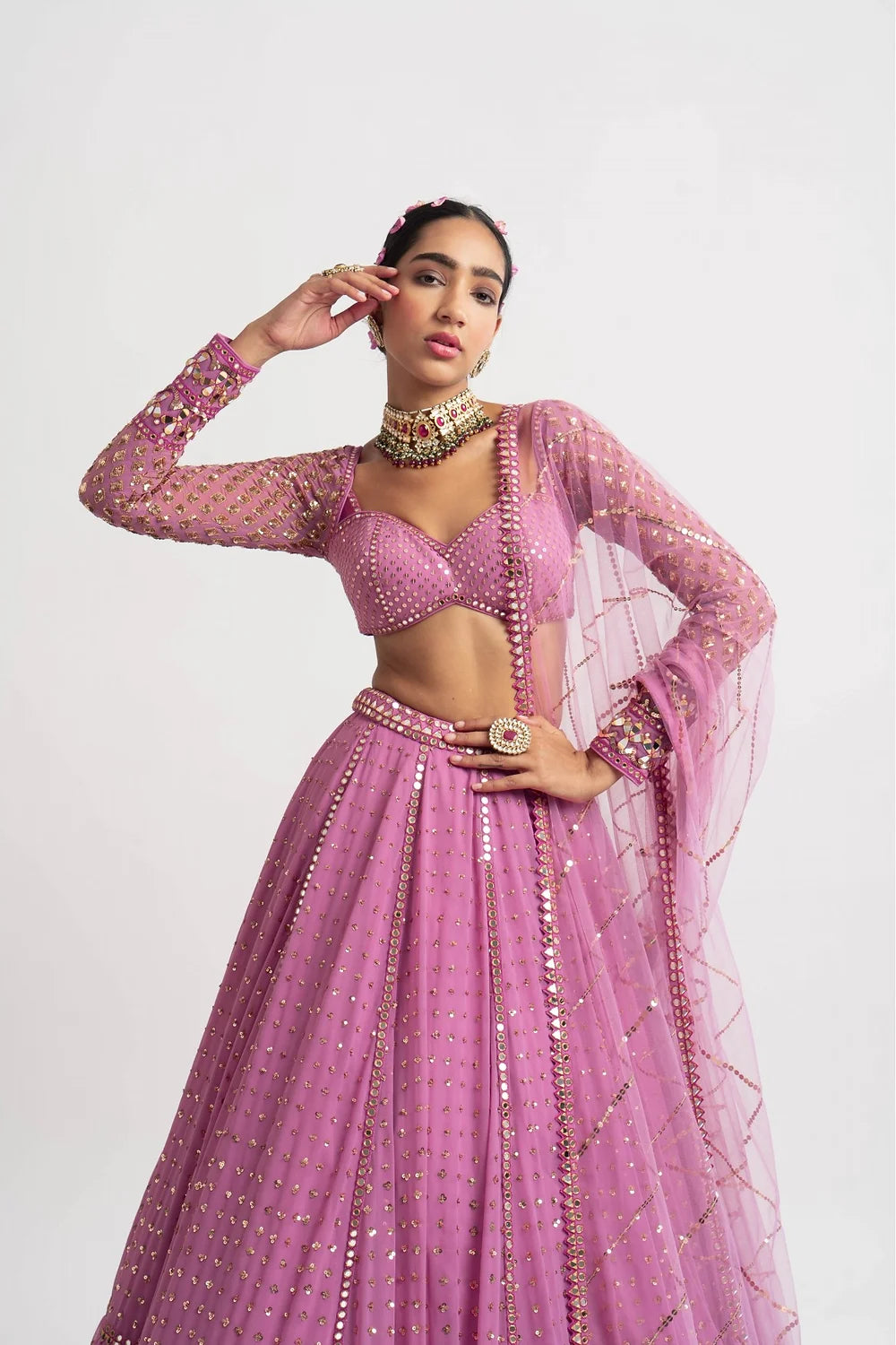 Dark Blush Single Tier Lehenga Set