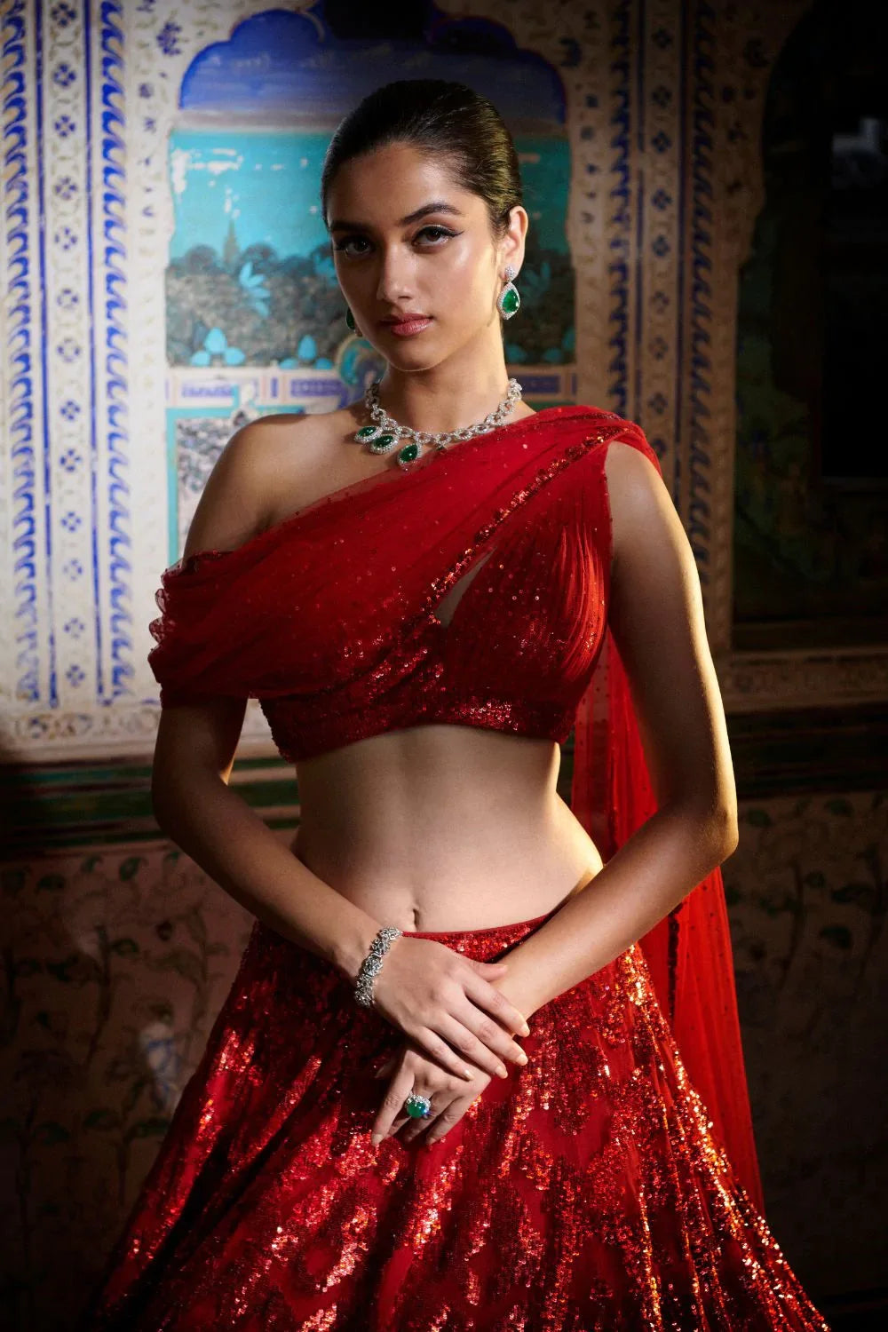 Red Trail Lehenga Set