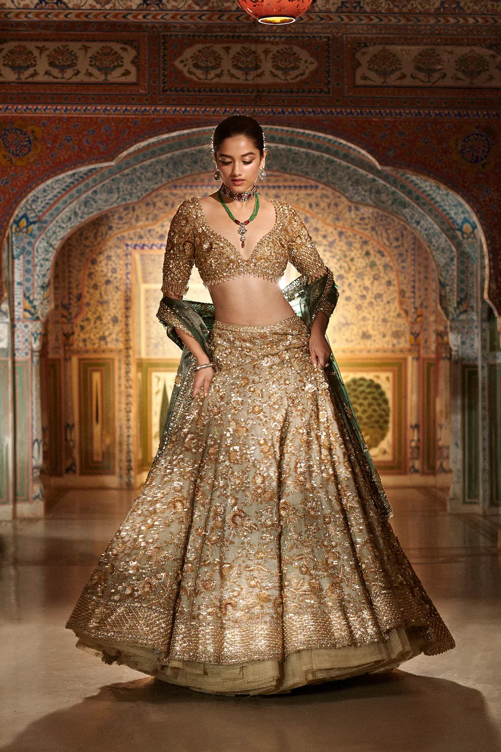 Champagne Zardozi Lehenga Set