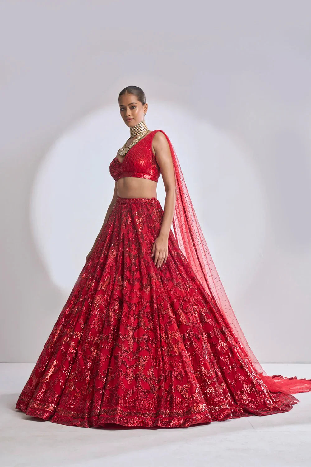 Red Trail Lehenga Set