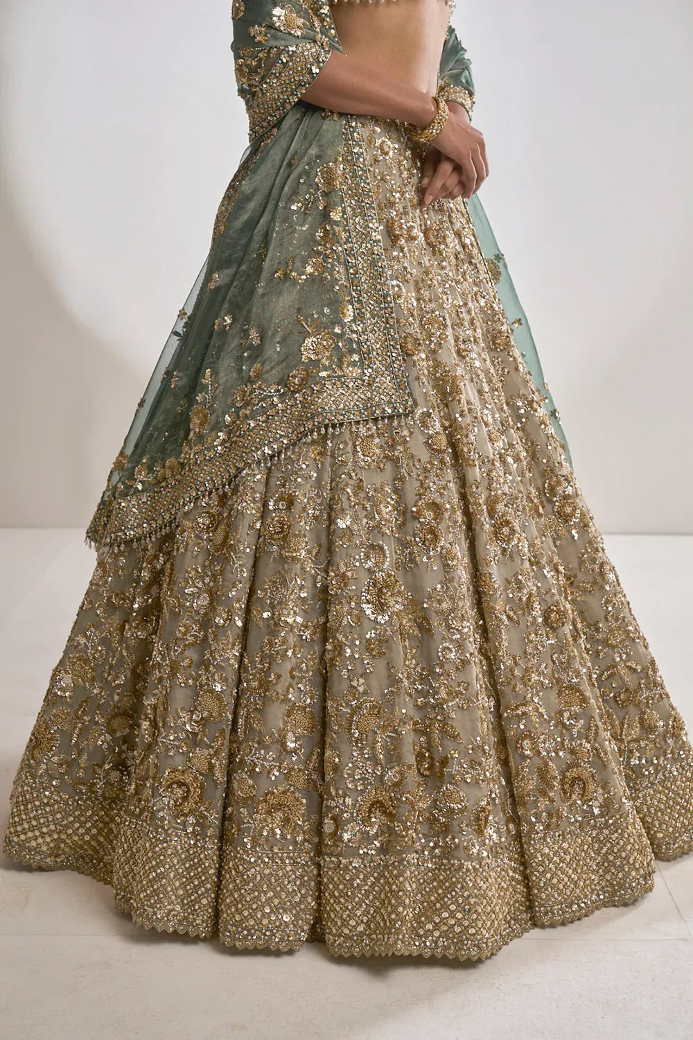 Champagne Zardozi Lehenga Set