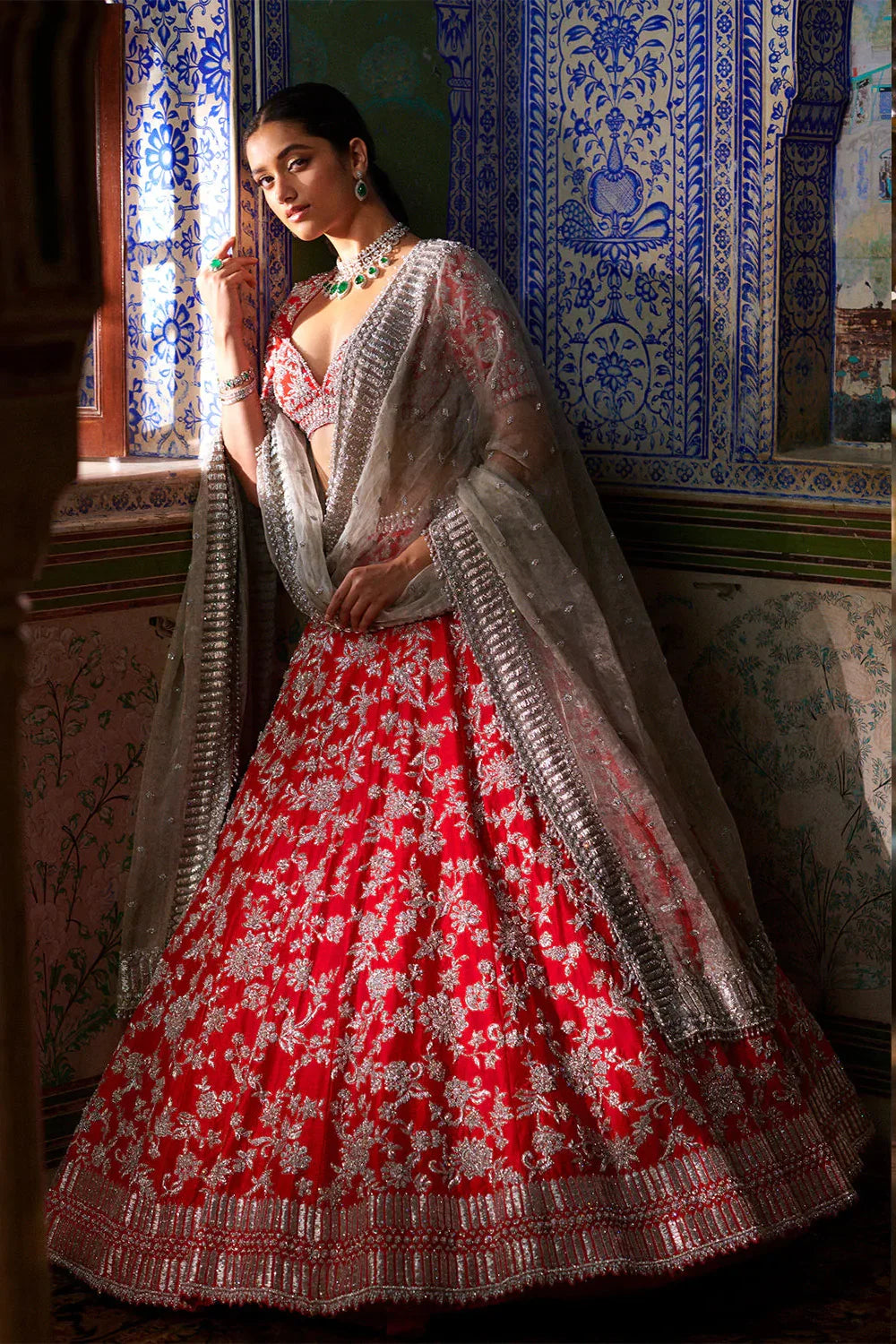 Red Silver Zardozi Lehenga Set