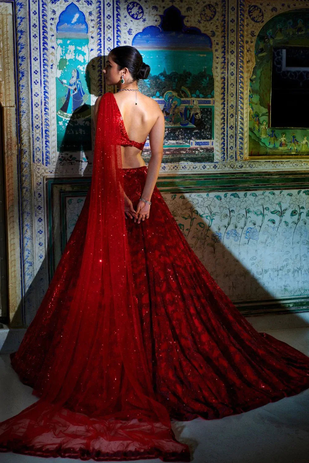 Red Trail Lehenga Set