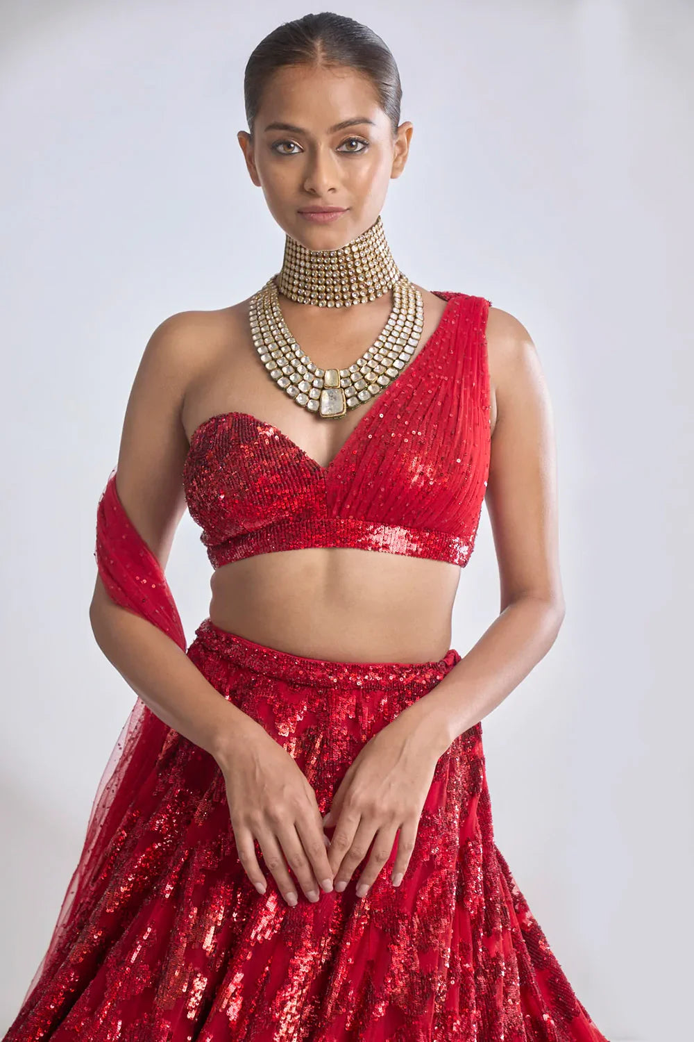 Red Trail Lehenga Set