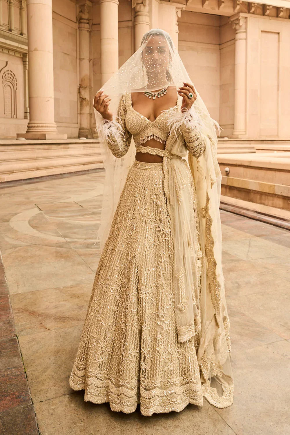 IVORY TULLE LEHENGA CHOLI DUPATTA SET