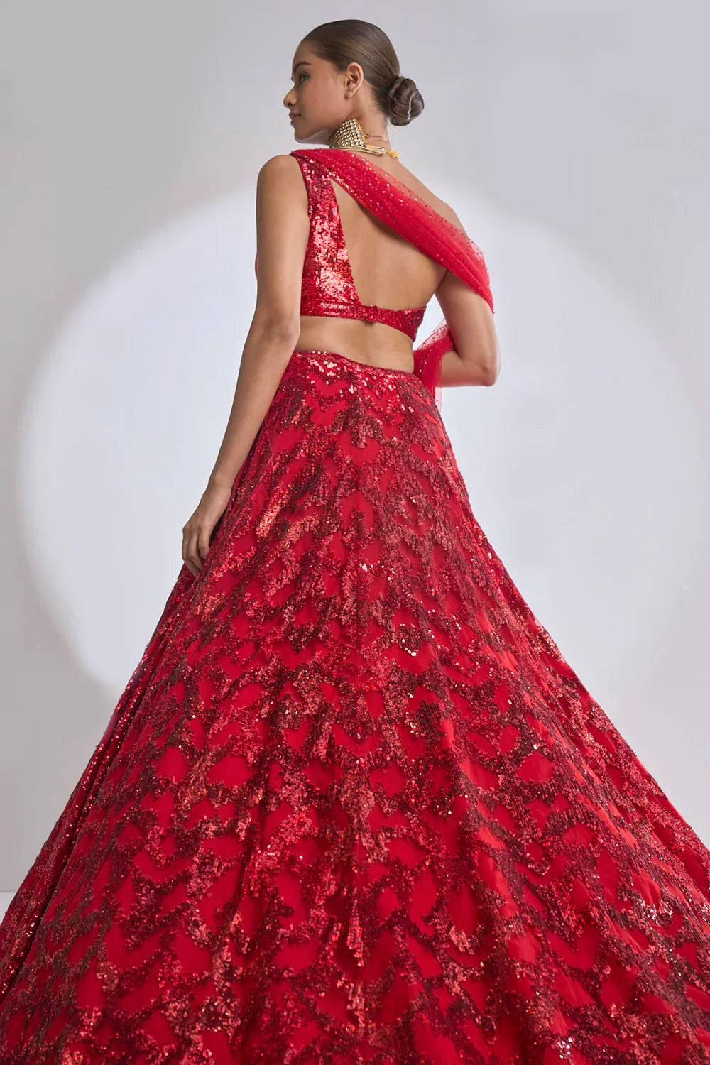 Red Trail Lehenga Set