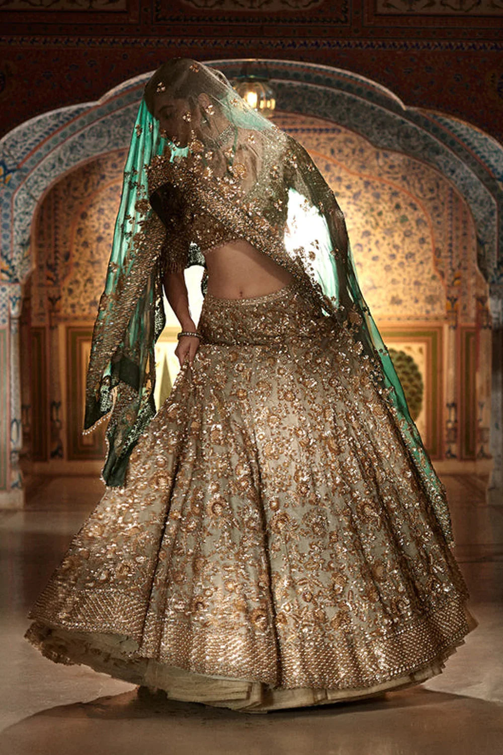 Champagne Zardozi Lehenga Set