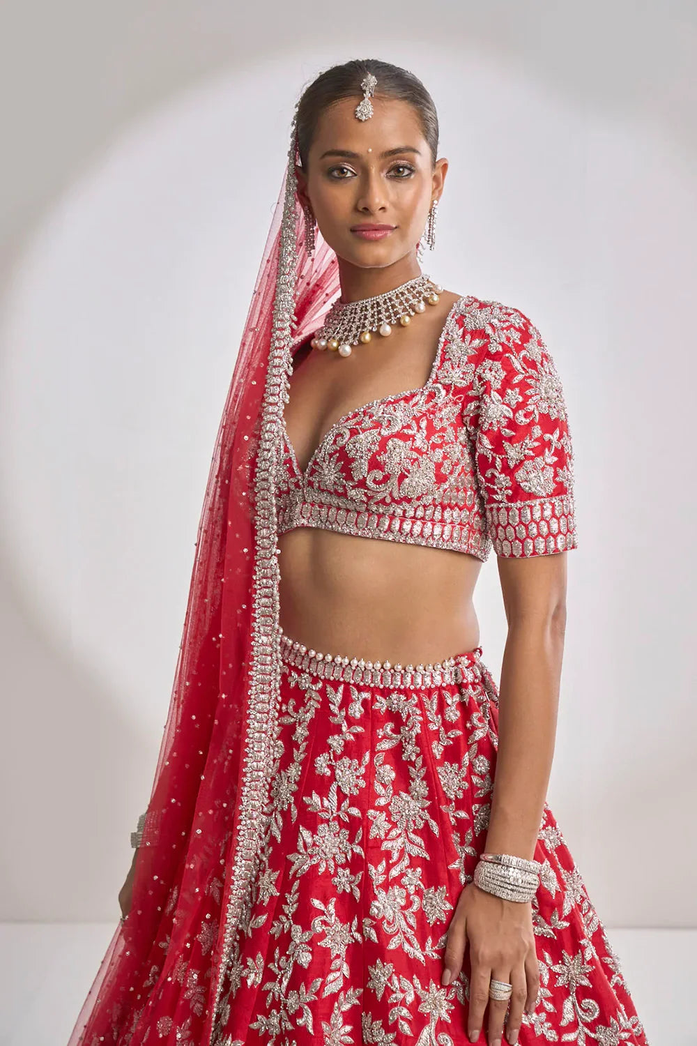 Red Silver Zardozi Lehenga Set