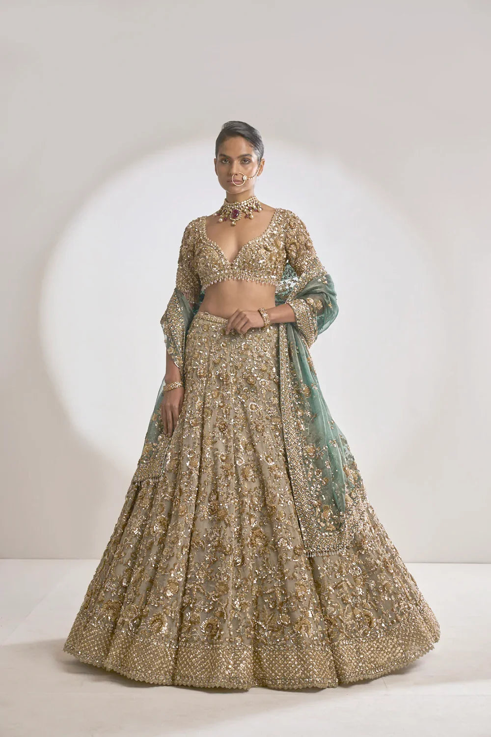 Champagne Zardozi Lehenga Set