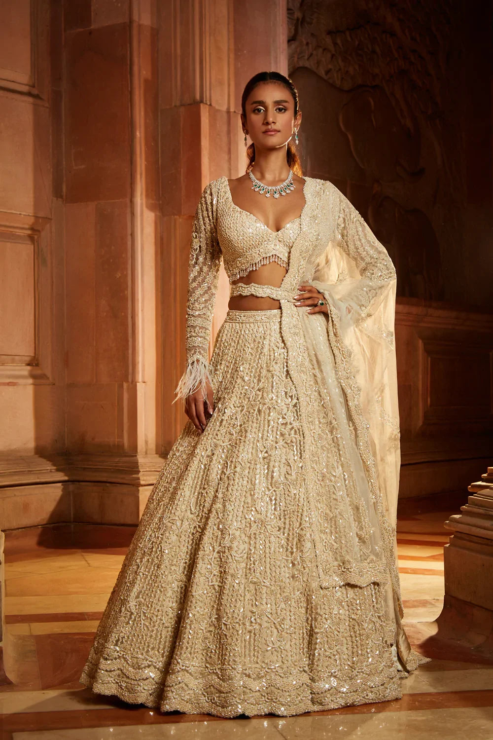 IVORY TULLE LEHENGA CHOLI DUPATTA SET