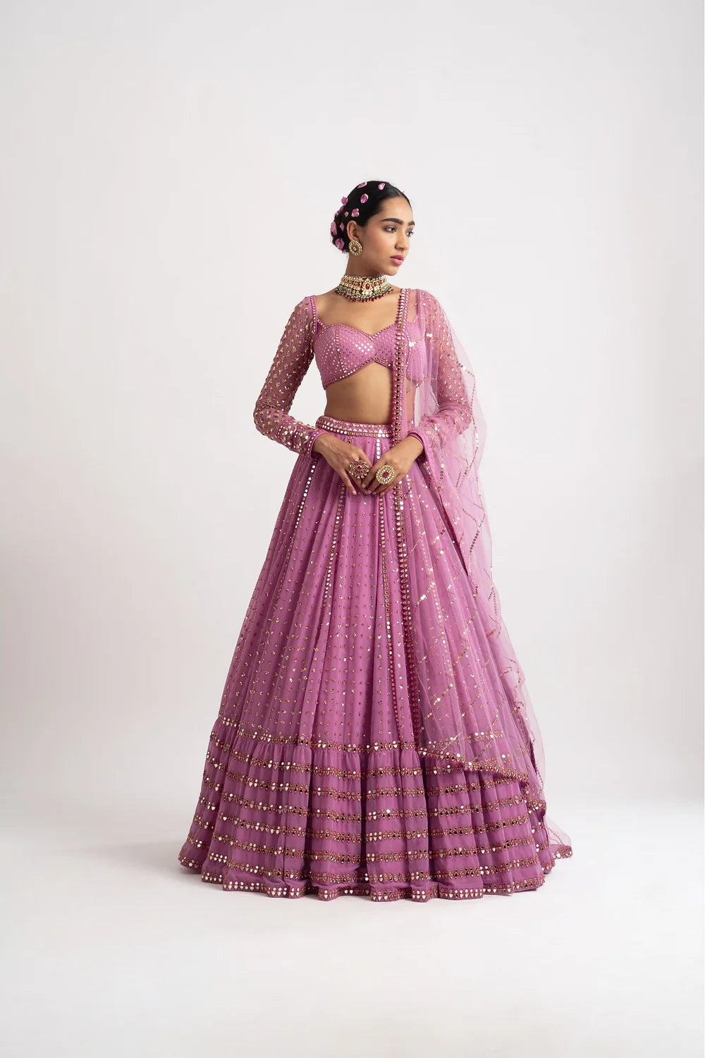 Dark Blush Single Tier Lehenga Set