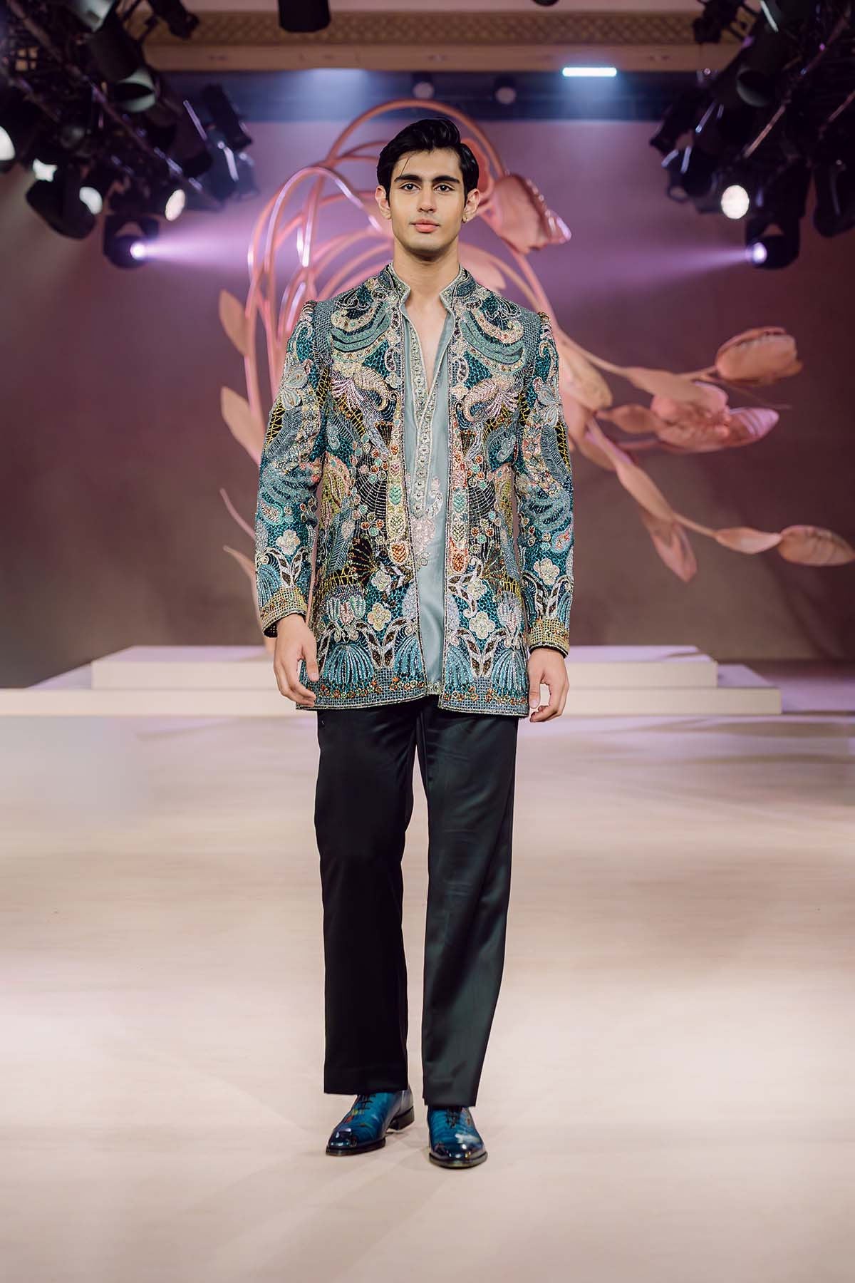 Eros - multicolour mesh jaal bandhgala