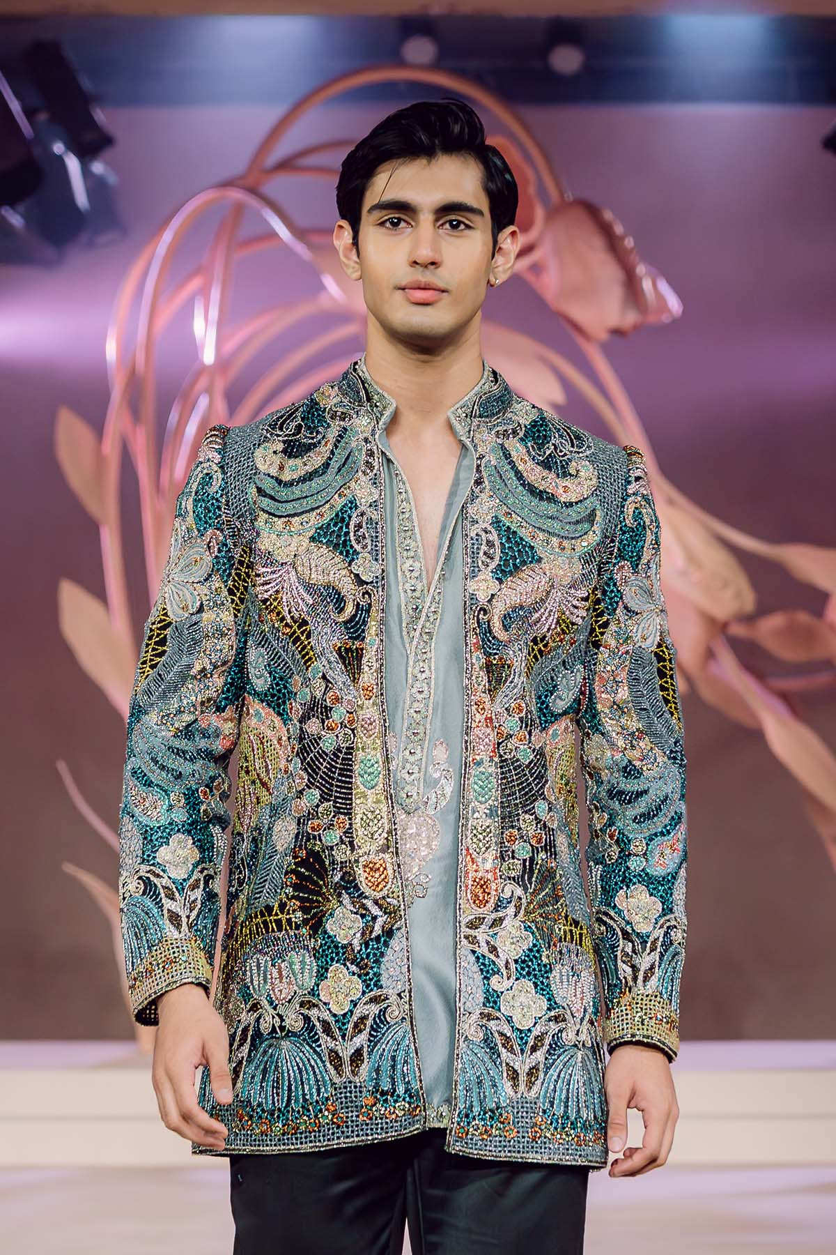 Eros - multicolour mesh jaal bandhgala