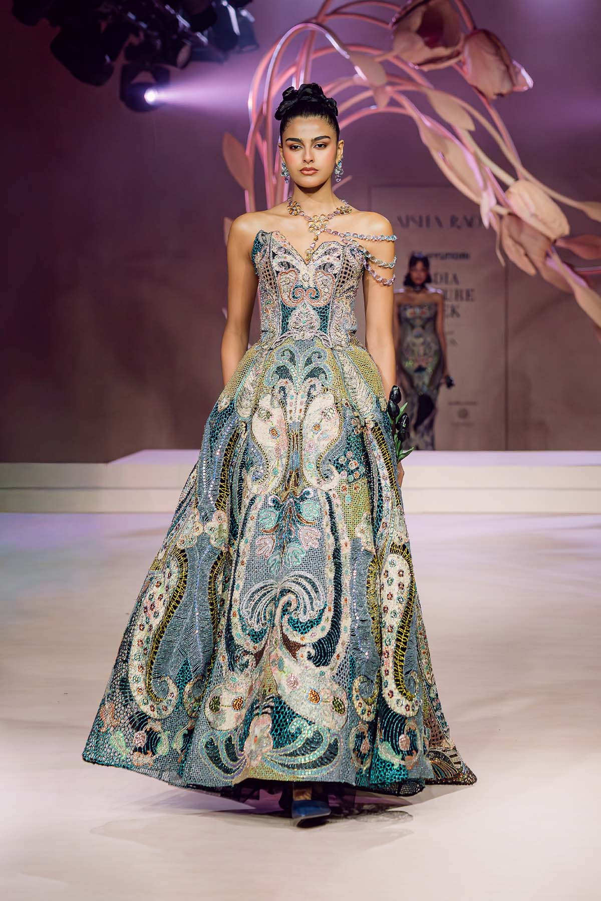 Eurydice - multicolour mesh jaal gown