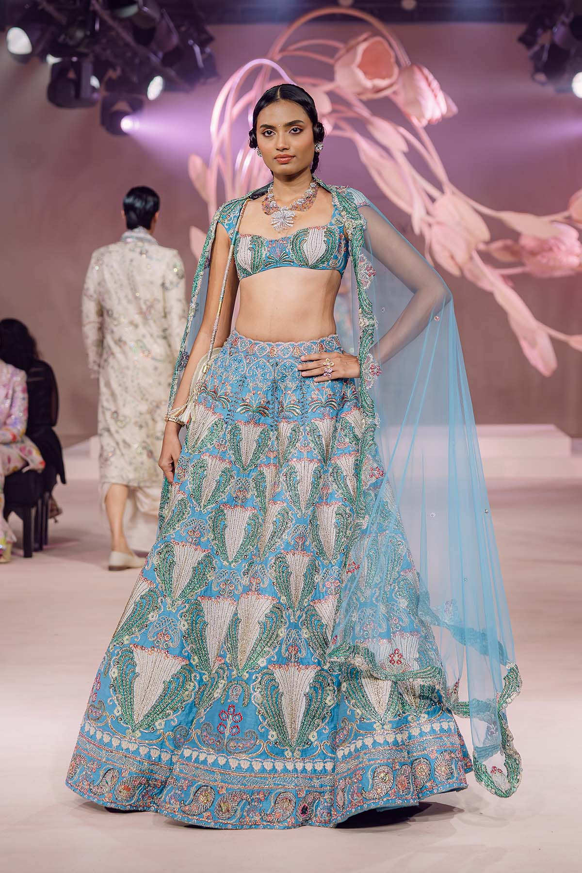 Gulnar - dodger blue raw silk lehenga