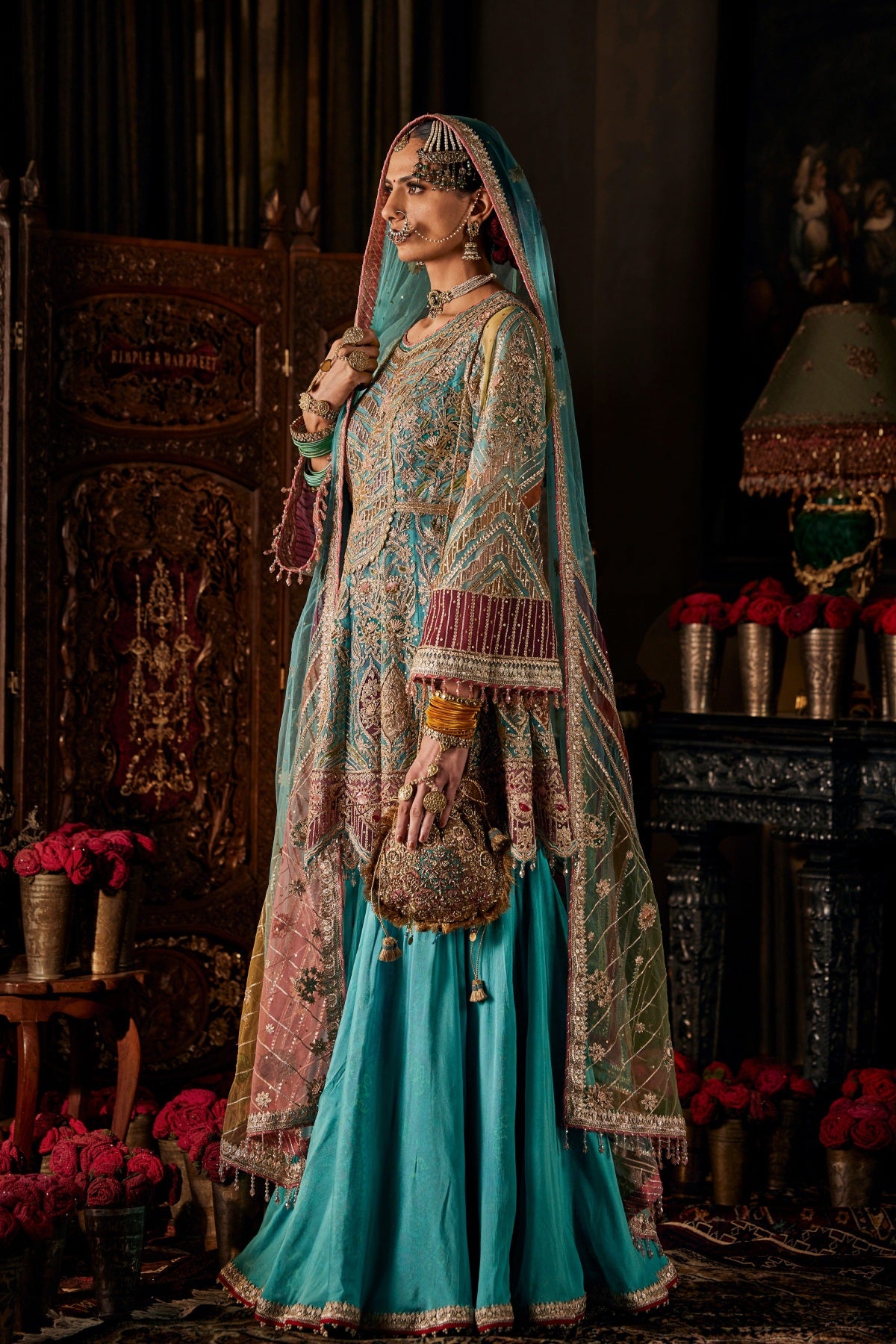 Firozi Tulle Short Kurta Sharara