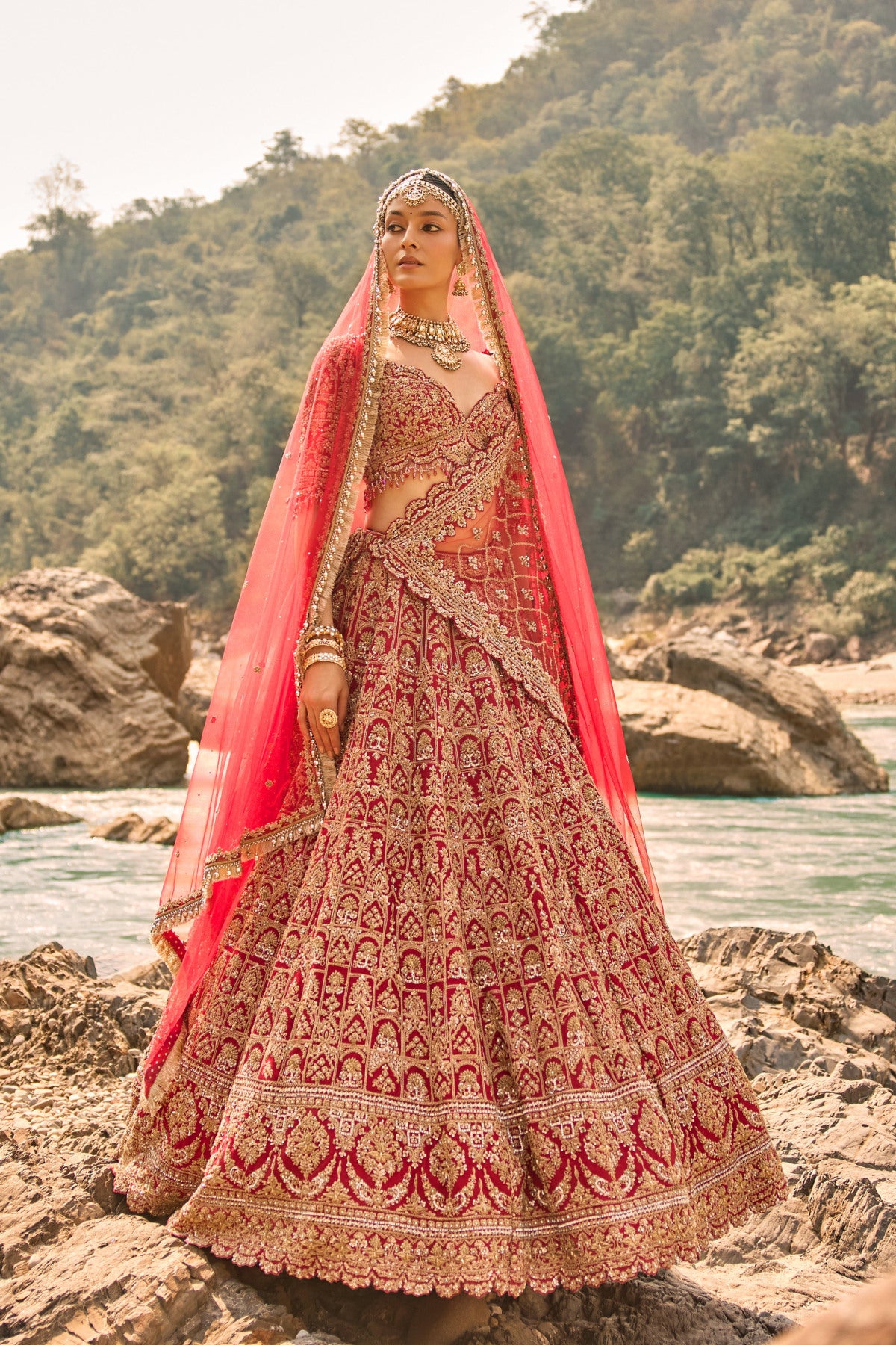 Flame Red Heritage Lehenga