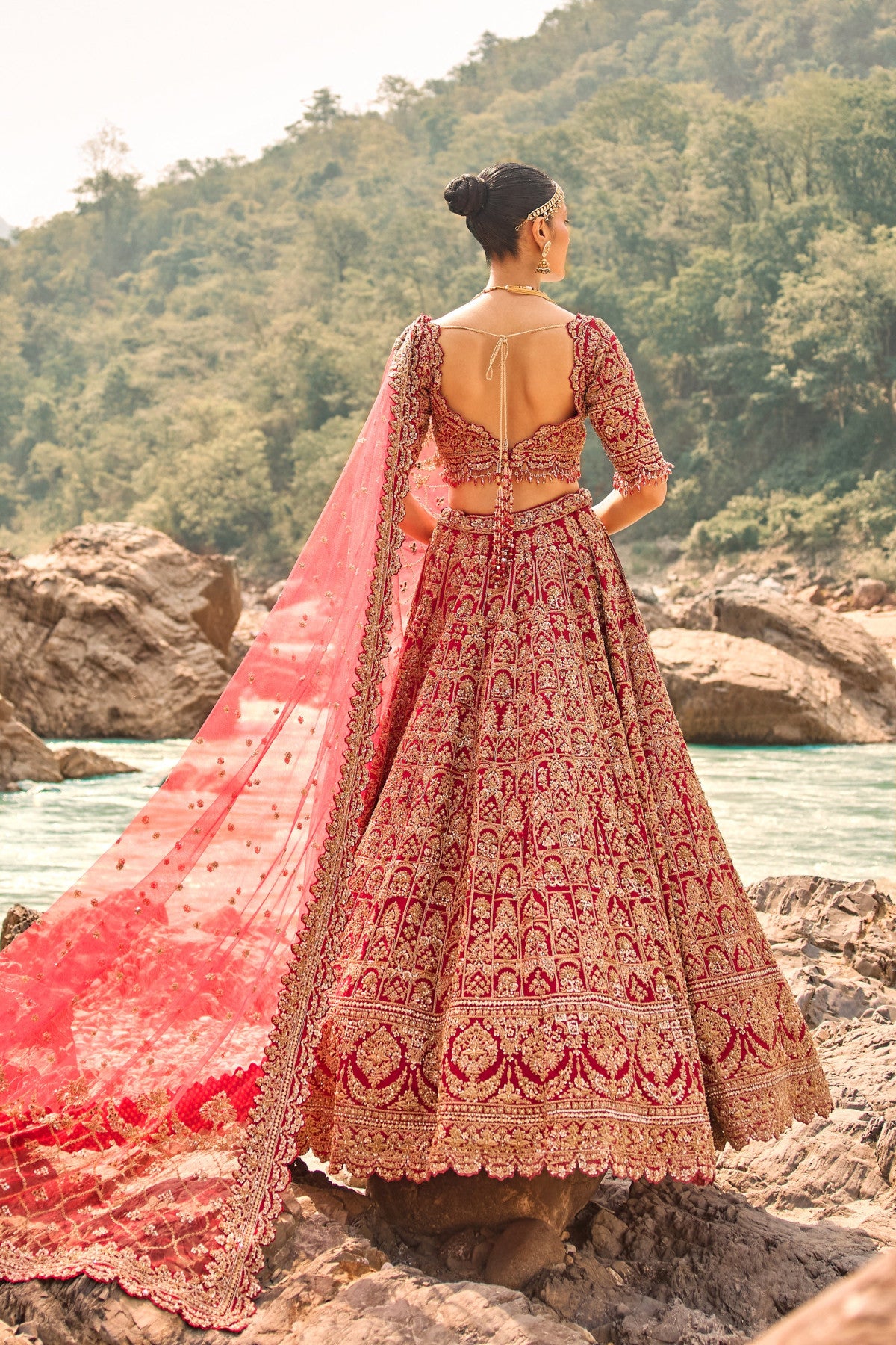 Flame Red Heritage Lehenga