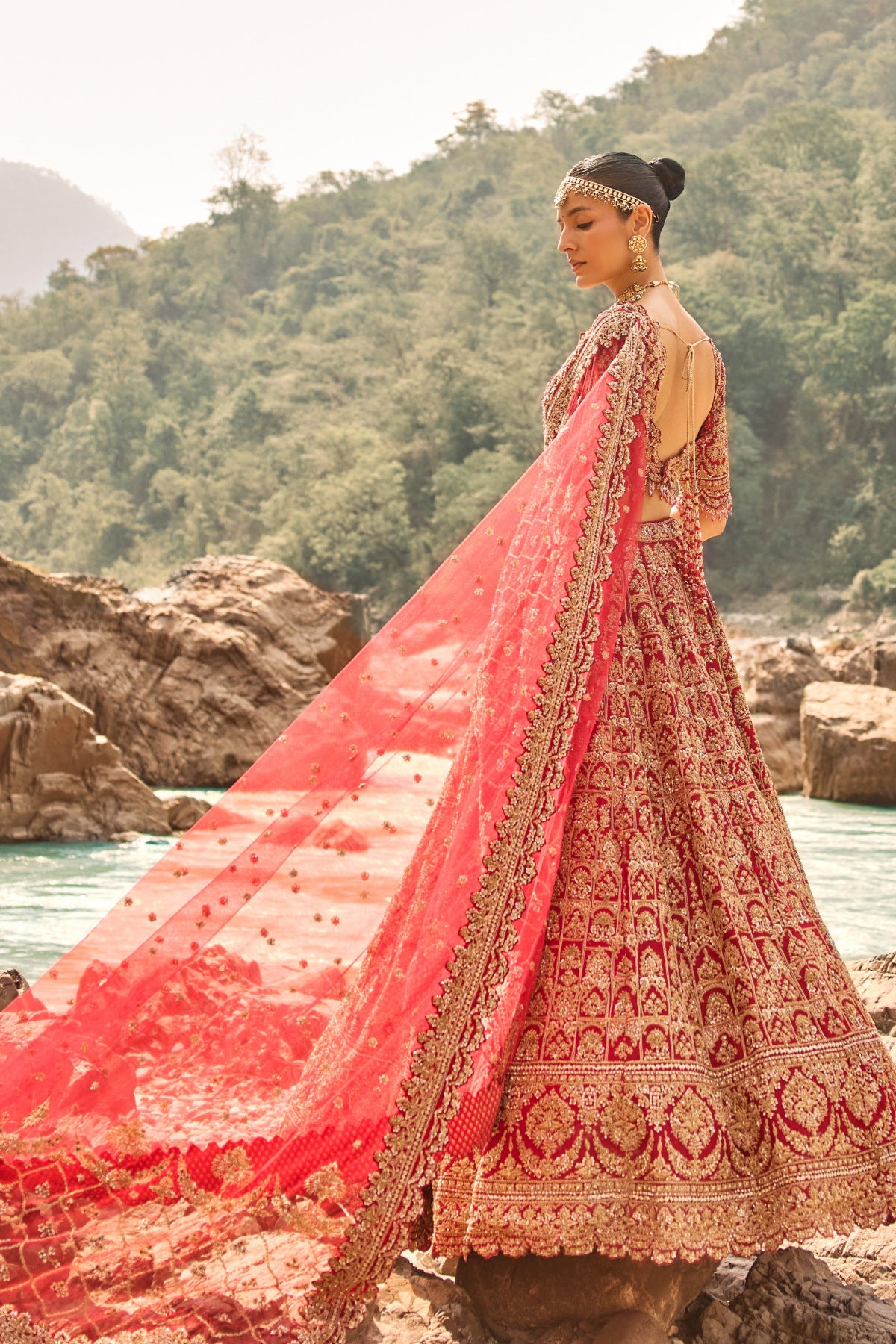 Flame Red Heritage Lehenga