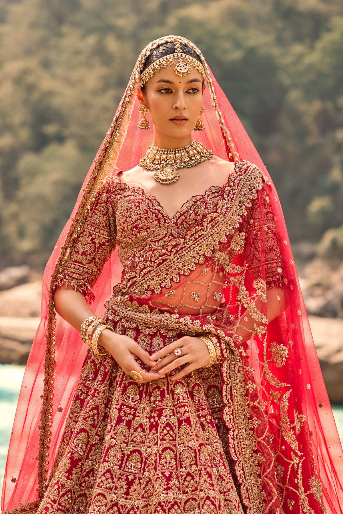 Flame Red Heritage Lehenga
