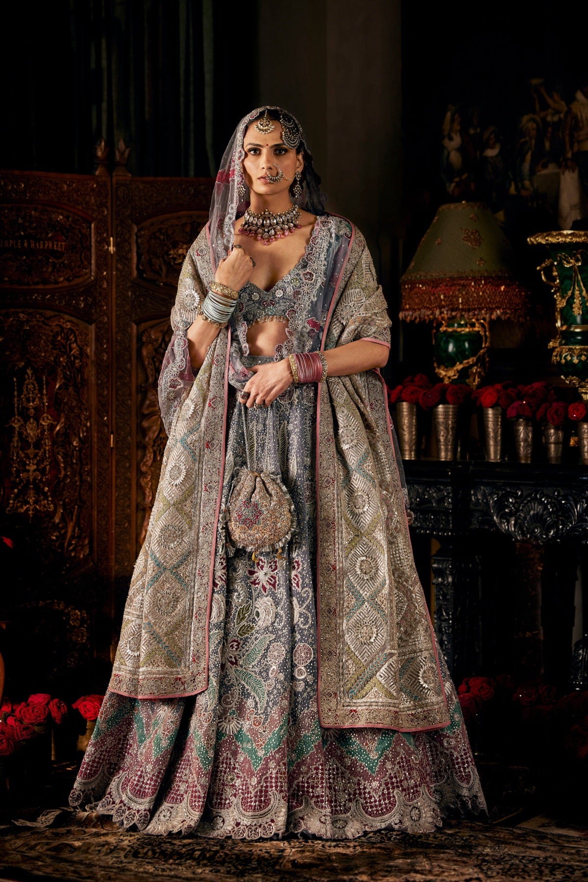 Flint Grey Tulle Lehenga