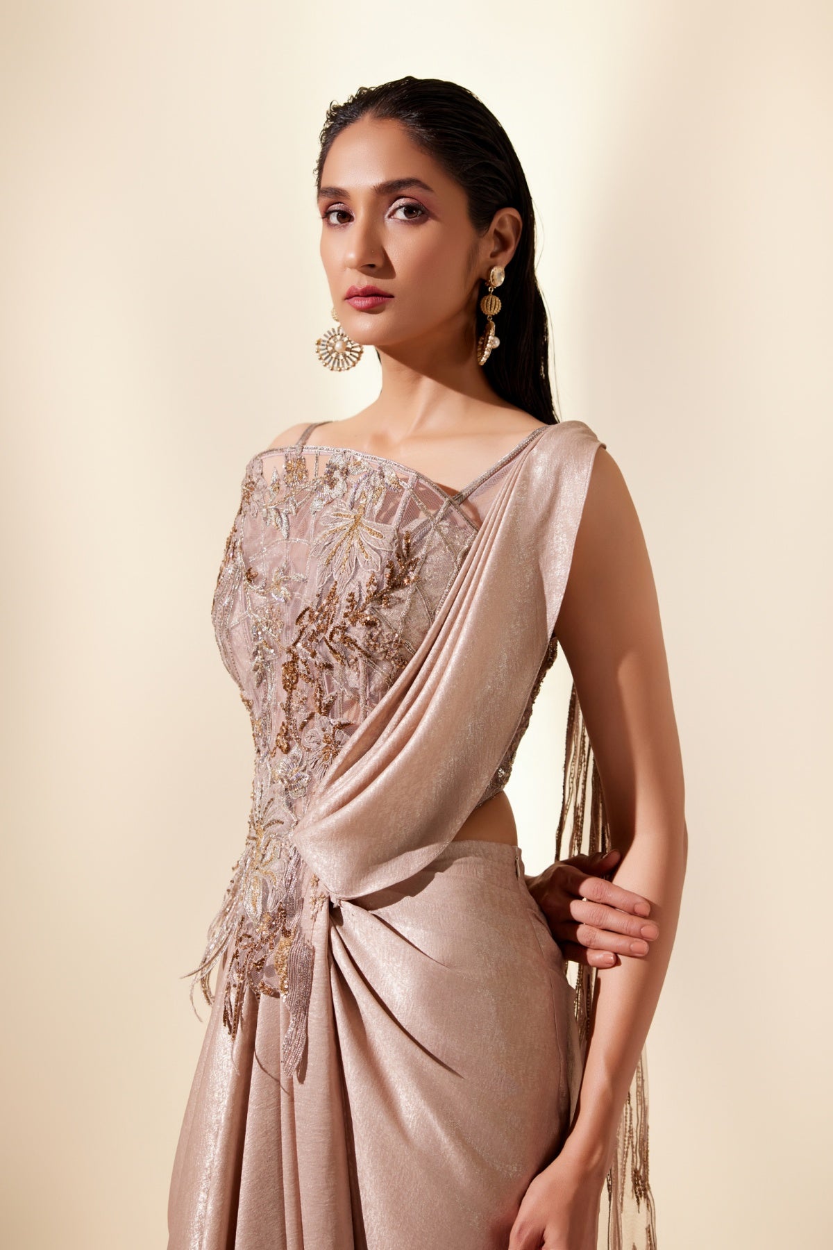 Golden Mirage Coset Saree - Ready To Ship