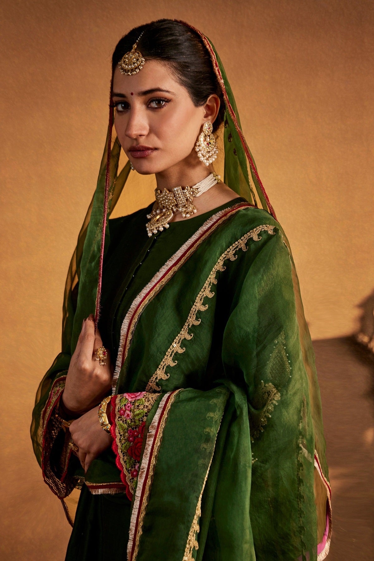 Green Mughal Jaali Kalidar Set