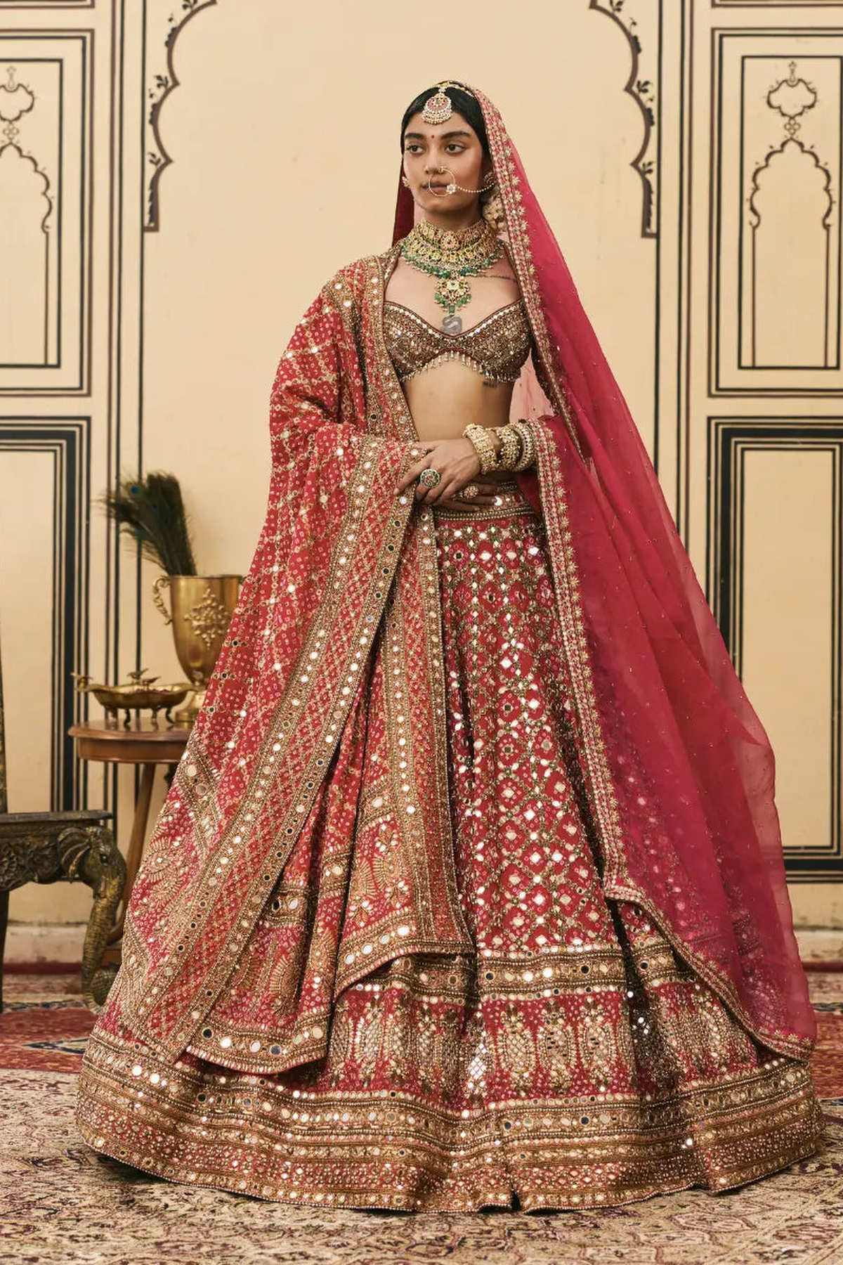 Gulabi Bandhej Georgette Lehenga Set