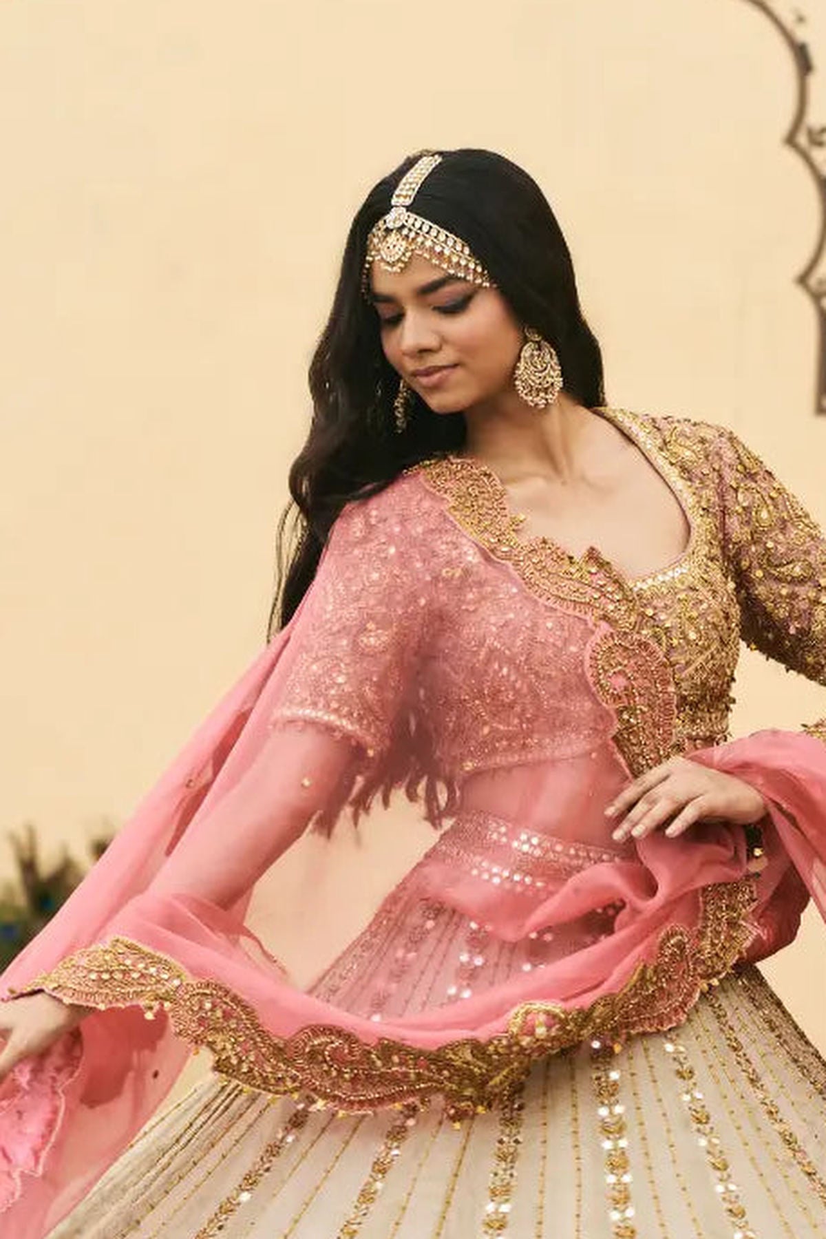 Gulabi-Rajat Tissue Lehenga Set
