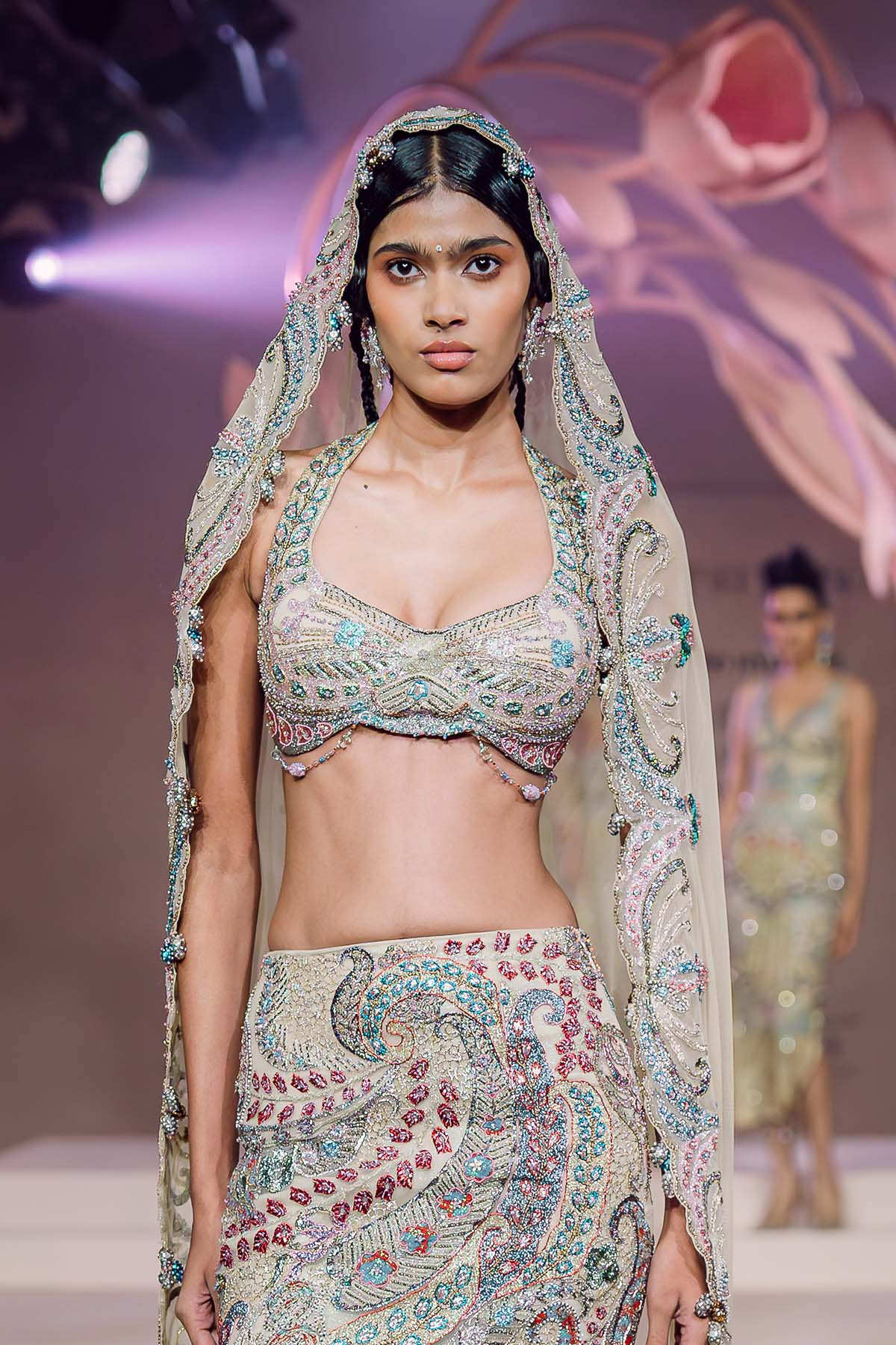 Beatrice - beige tulle fishtail lehenga