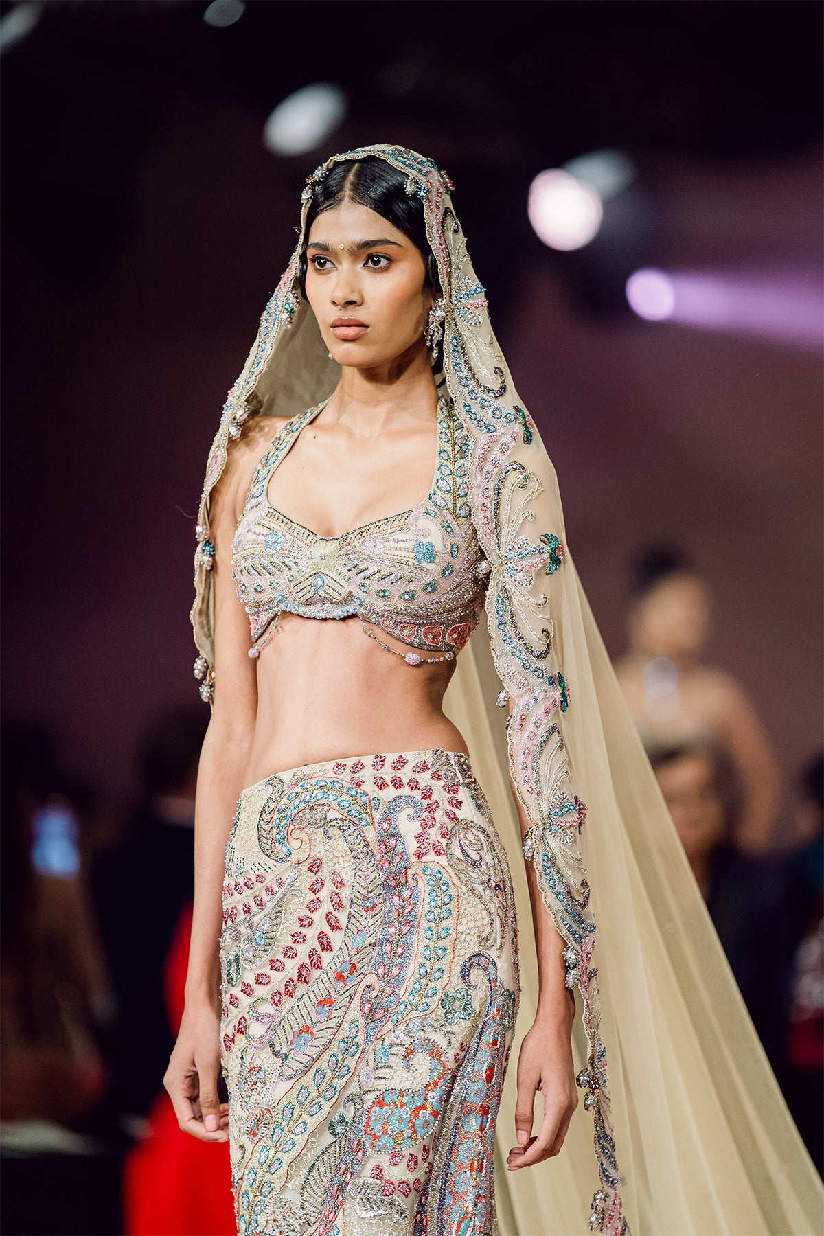 Beatrice - beige tulle fishtail lehenga