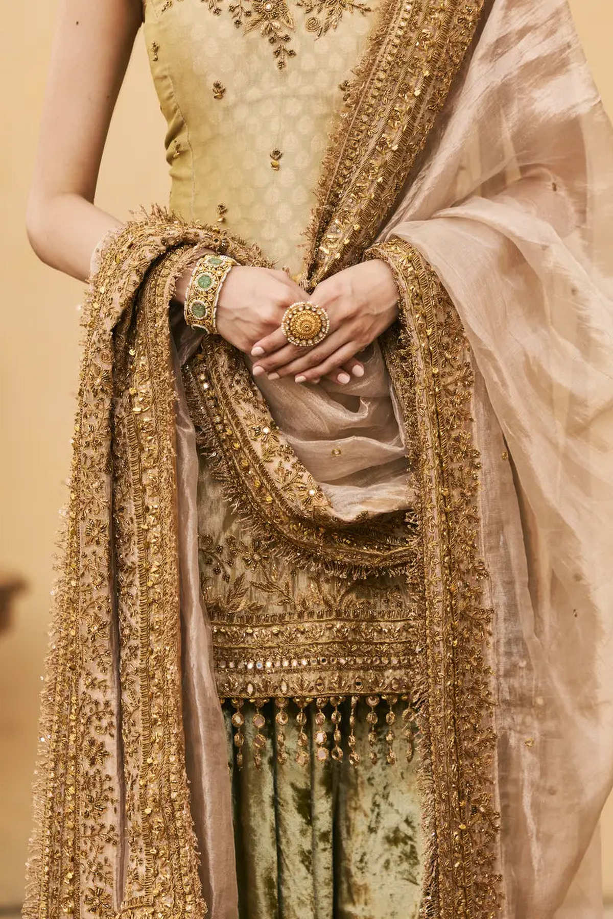 Hariyal Velvet Brocade Farshi Set