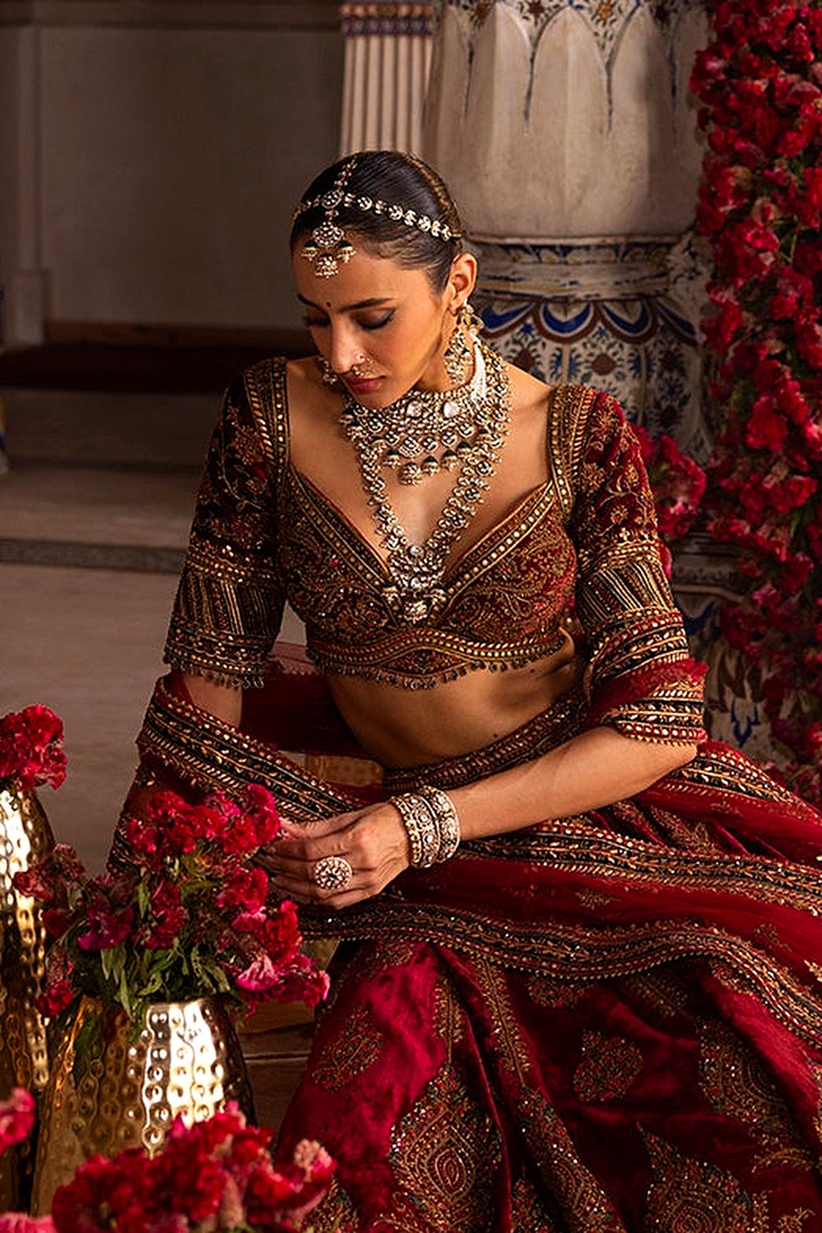 Rich Velvet Wine Lehenga with Dabka Work