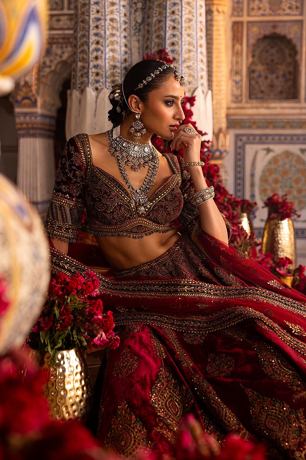 Rich Velvet Wine Lehenga with Dabka Work