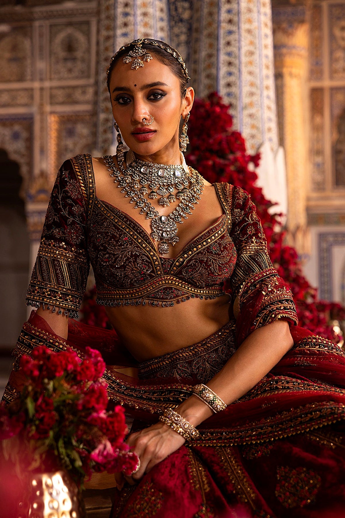 Rich Velvet Wine Lehenga with Dabka Work