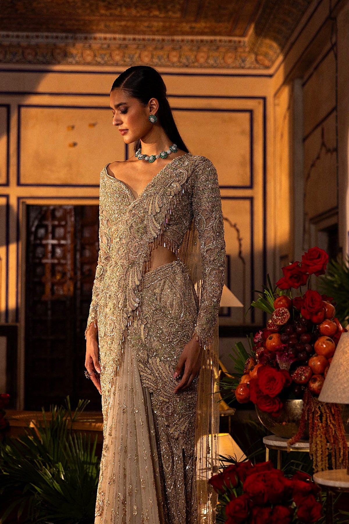 Pista Draped Saree Set