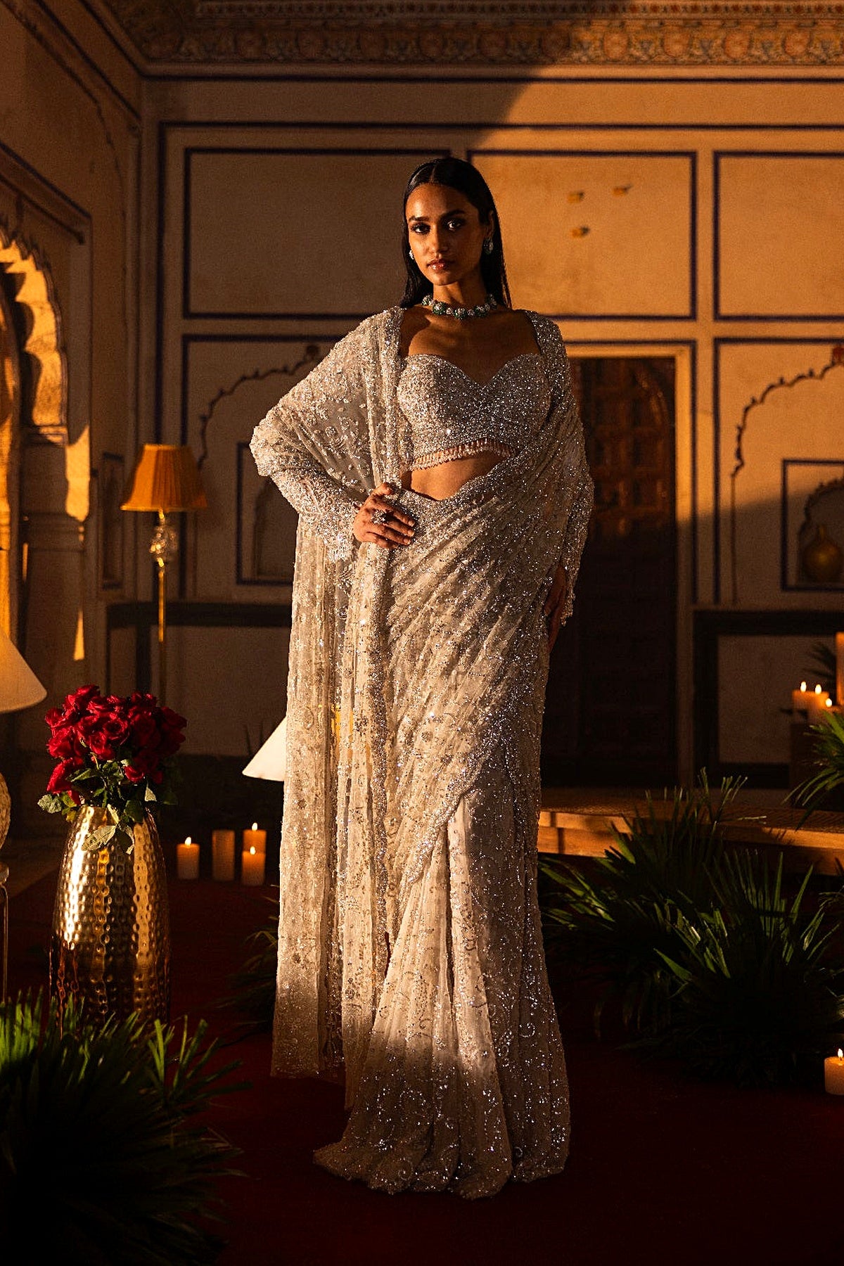 Silver Draped Saree Set
