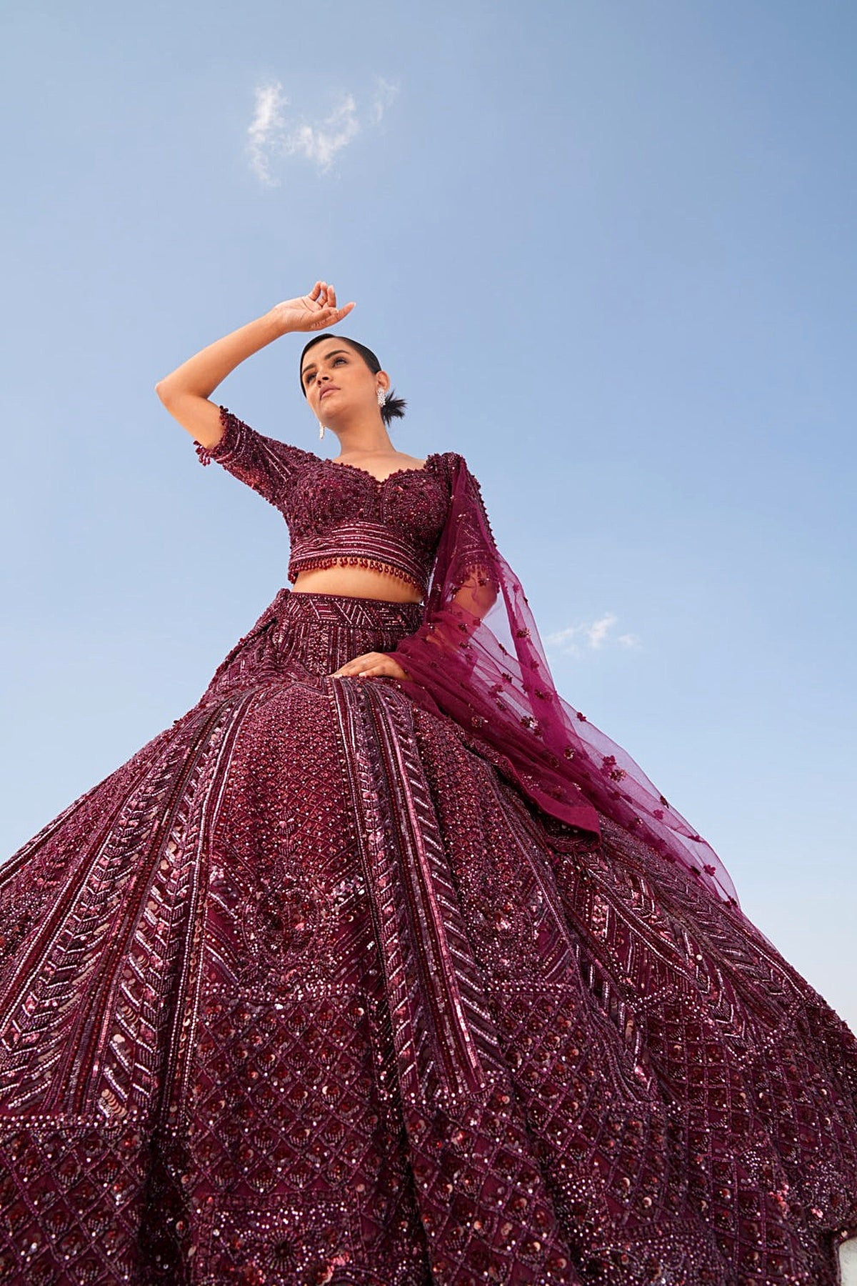 WINE EMBELLISHED LEHENGA SET