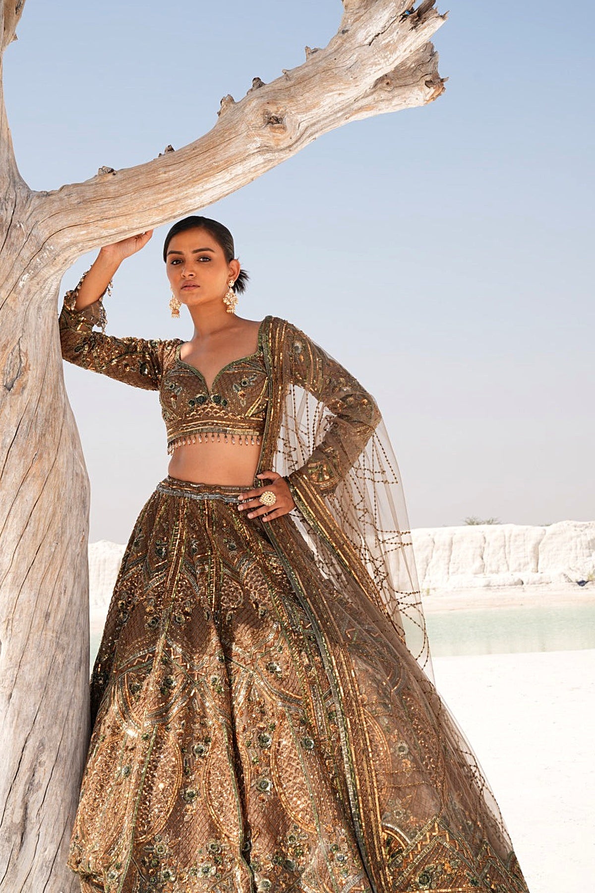 GREEN EMBELLISHED LEHENGA SET