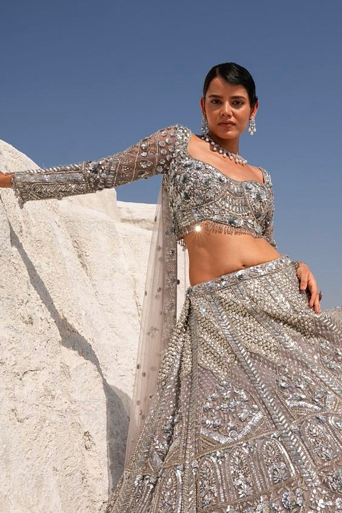 Steel GREY SEQUIN LEHENGA SET