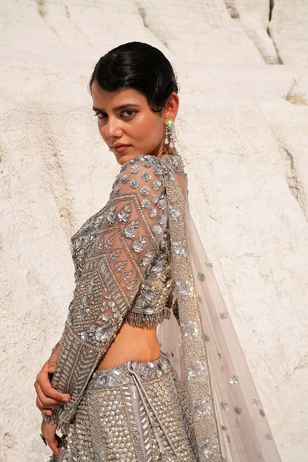Steel GREY SEQUIN LEHENGA SET